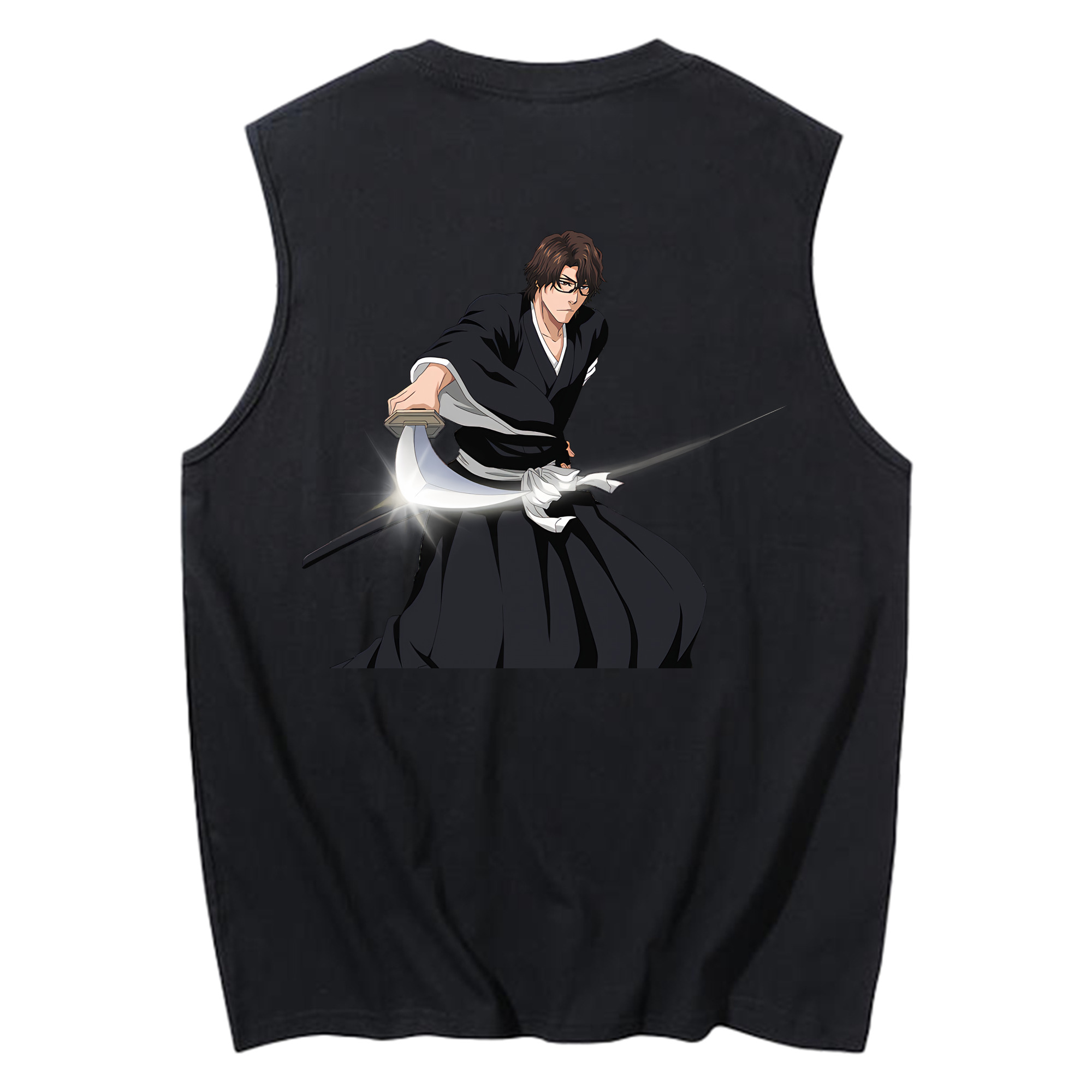 （画像用） ブリーチ 藍染 惣右介（あいぜん そうすけ） BLEACH Aizen Sousuke コットン100％タンクトップ（背面プリント）