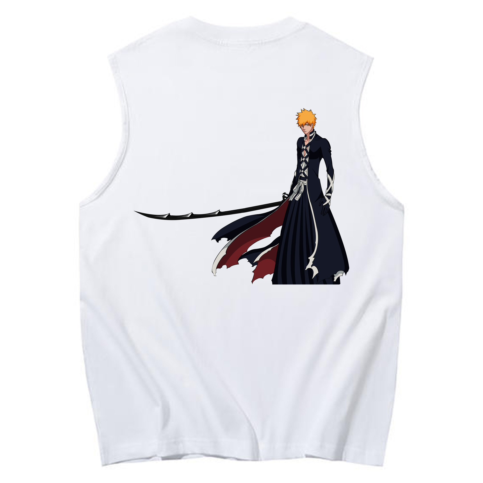 （画像用） ブリーチ 黒崎一護（くろさき いちご）BLEACH Kurosaki Ichigo コットン100％タンクトップ（背面プリント）