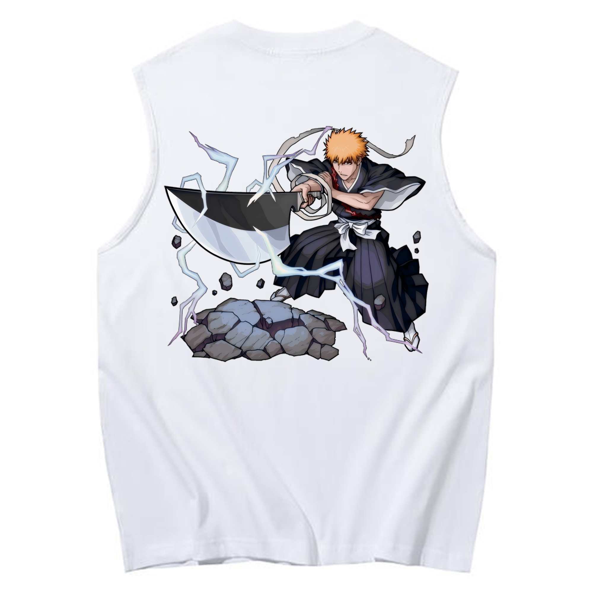 （画像用） ブリーチ 黒崎一護（くろさき いちご）BLEACH Kurosaki Ichigo コットン100％タンクトップ（背面プリント）