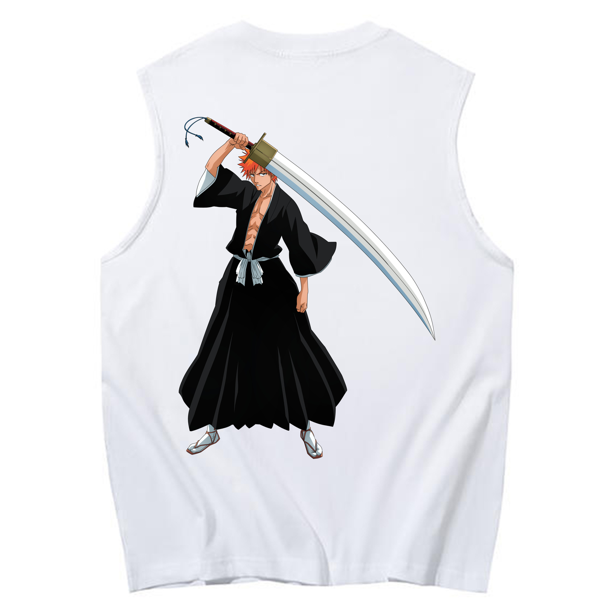 （画像用） ブリーチ 黒崎一護（くろさき いちご）BLEACH Kurosaki Ichigo コットン100％タンクトップ（背面プリント）