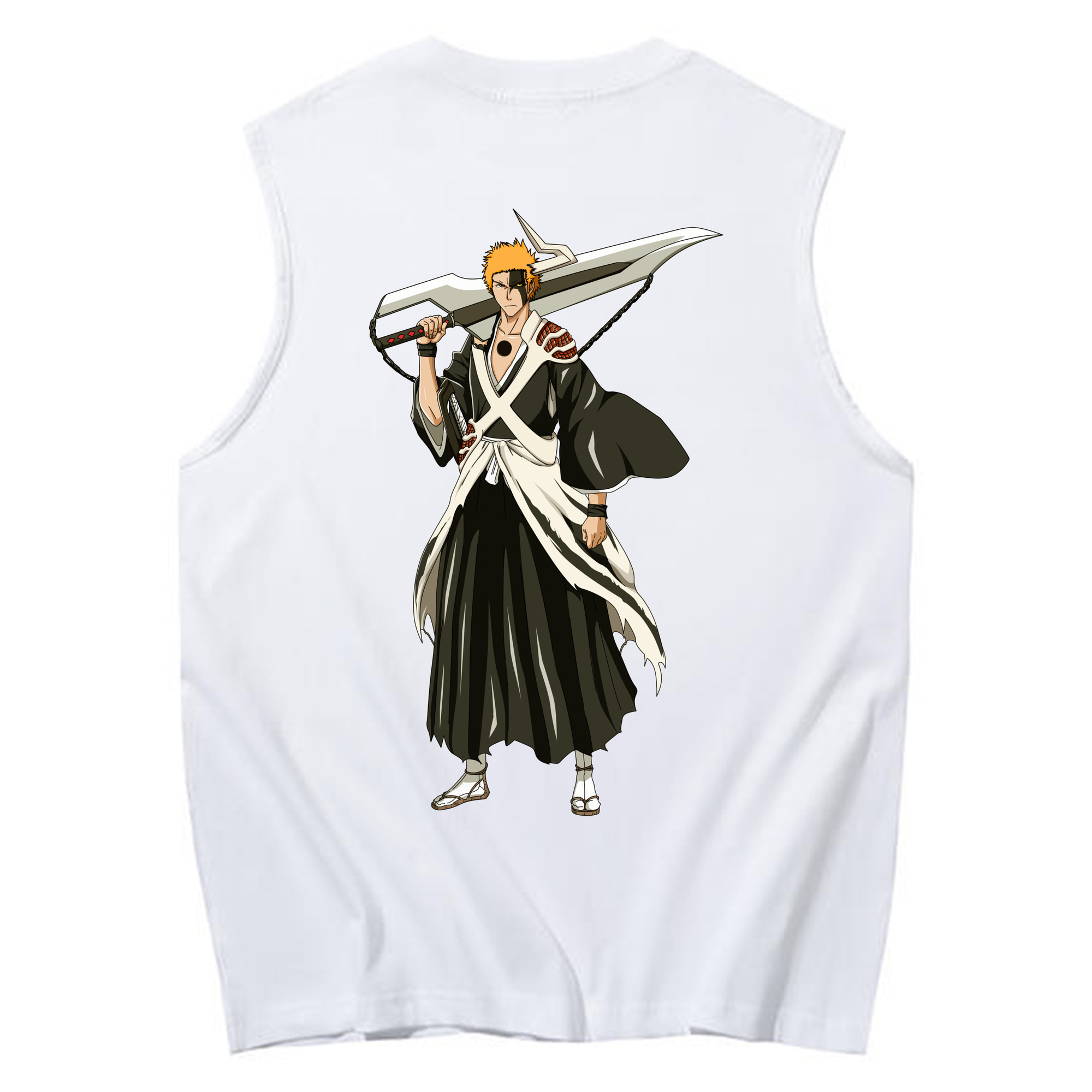 （画像用） ブリーチ 黒崎一護（くろさき いちご）BLEACH Kurosaki Ichigo コットン100％タンクトップ（背面プリント）
