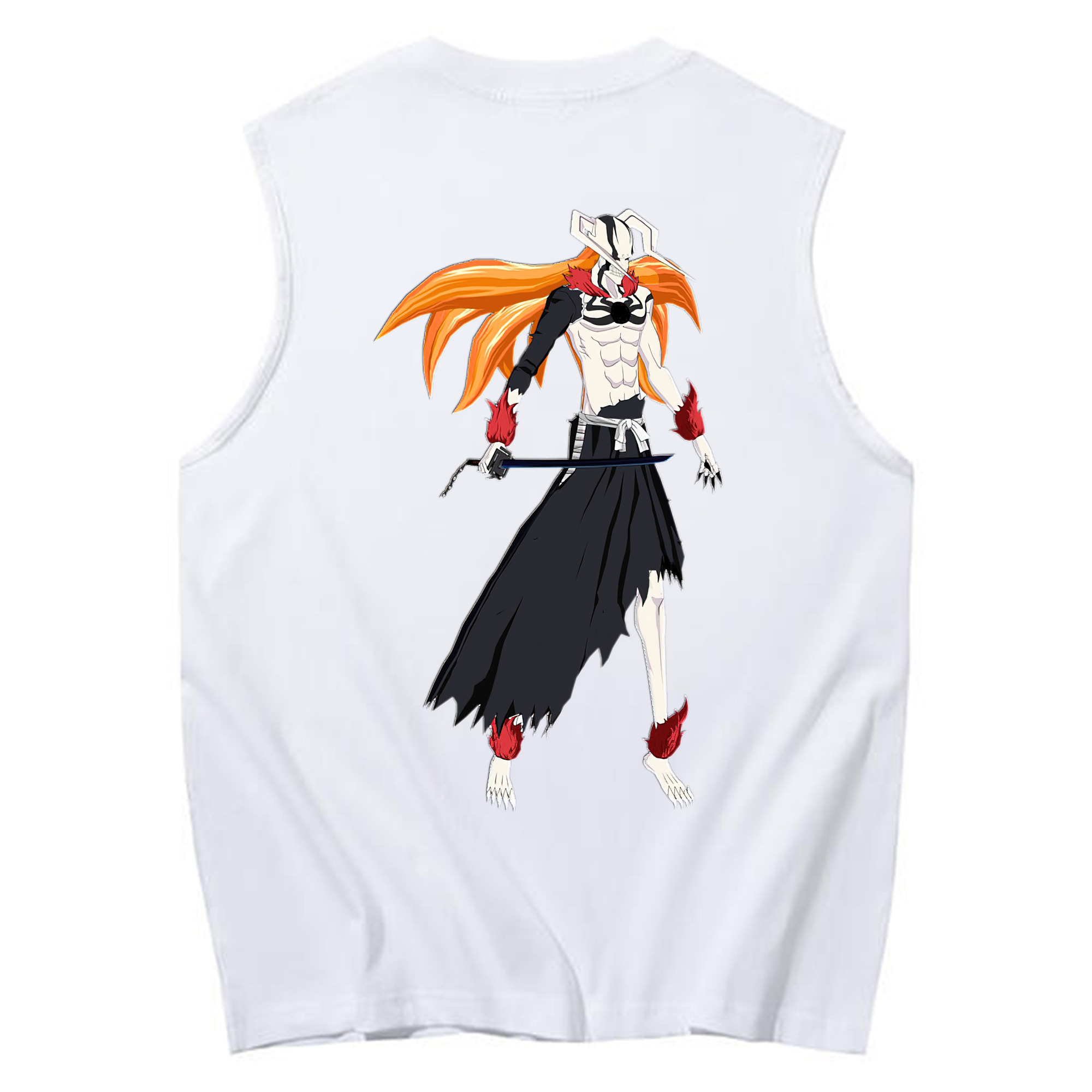 （画像用） ブリーチ 黒崎一護（くろさき いちご）BLEACH Kurosaki Ichigo コットン100％タンクトップ（背面プリント）
