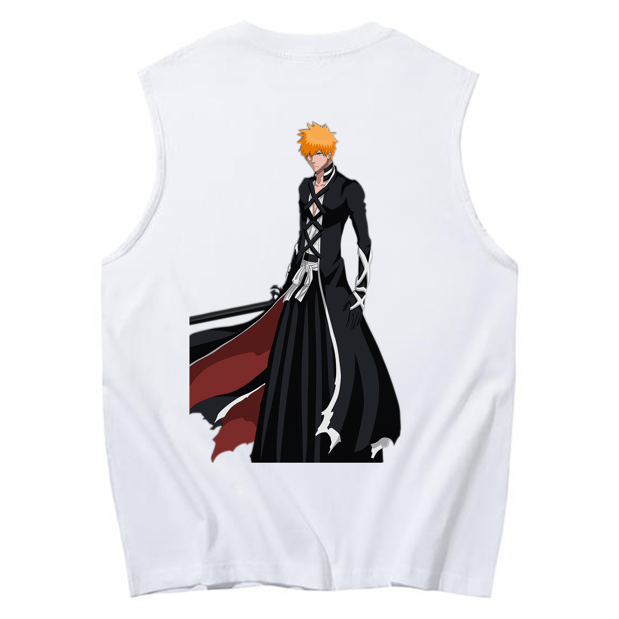 （画像用） ブリーチ 黒崎一護（くろさき いちご）BLEACH Kurosaki Ichigo コットン100％タンクトップ（背面プリント）