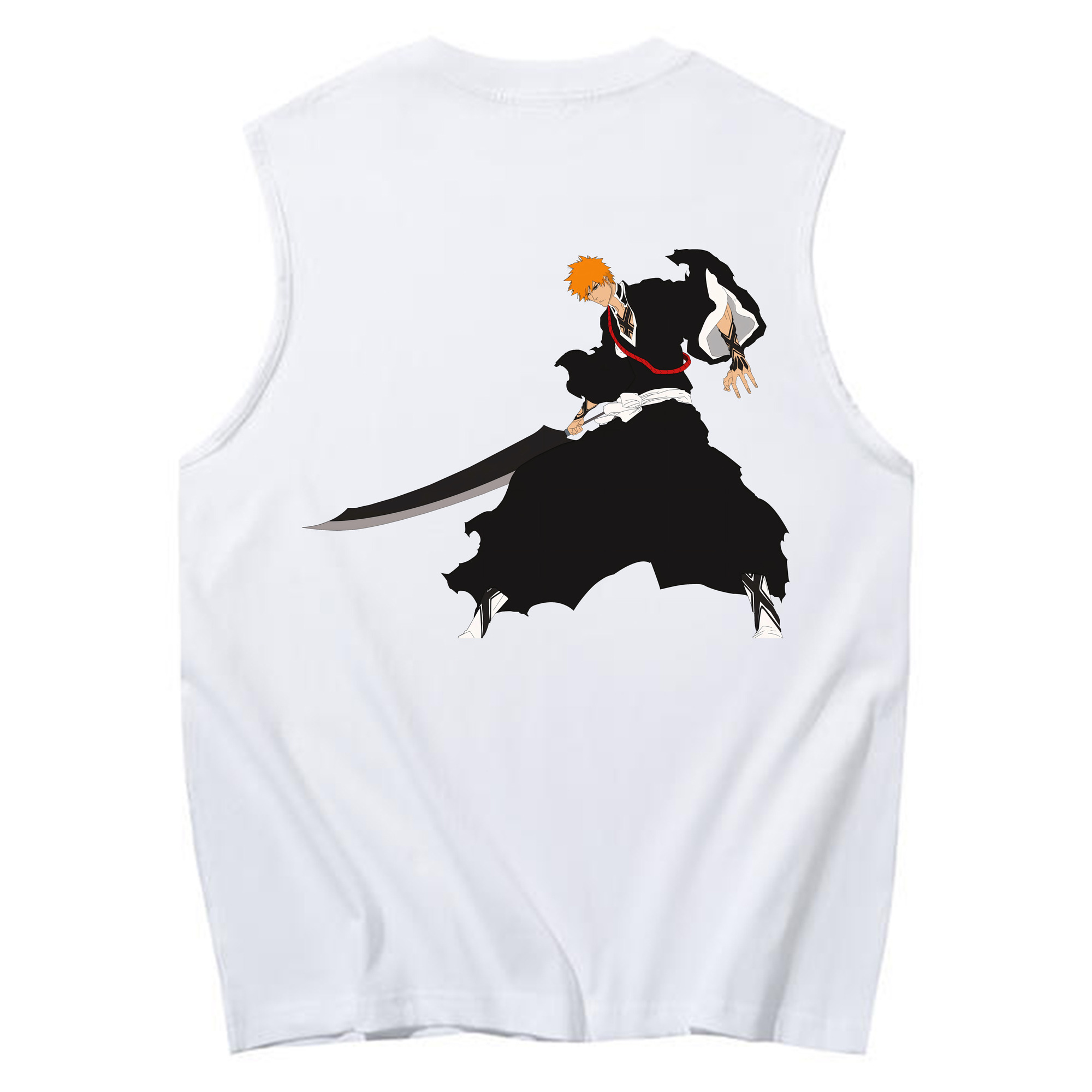 （画像用） ブリーチ 黒崎一護（くろさき いちご）BLEACH Kurosaki Ichigo コットン100％タンクトップ（背面プリント）