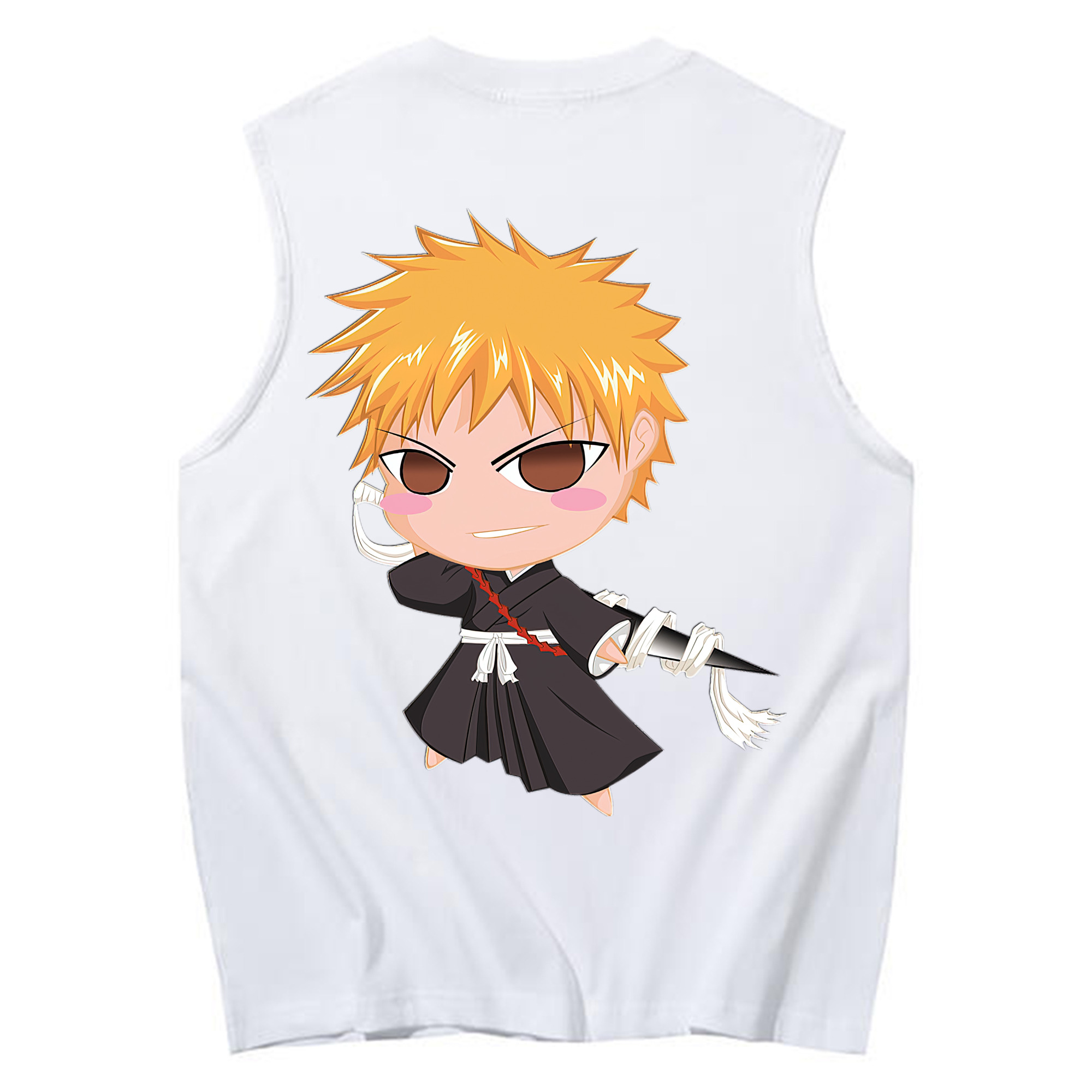 （画像用） ブリーチ 黒崎一護（くろさき いちご）BLEACH Kurosaki Ichigo コットン100％タンクトップ（背面プリント）