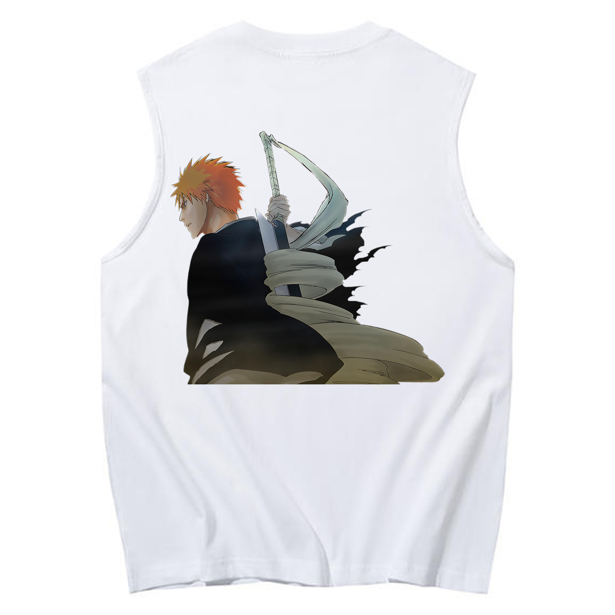 （画像用） ブリーチ 黒崎一護（くろさき いちご）BLEACH Kurosaki Ichigo コットン100％タンクトップ（背面プリント）