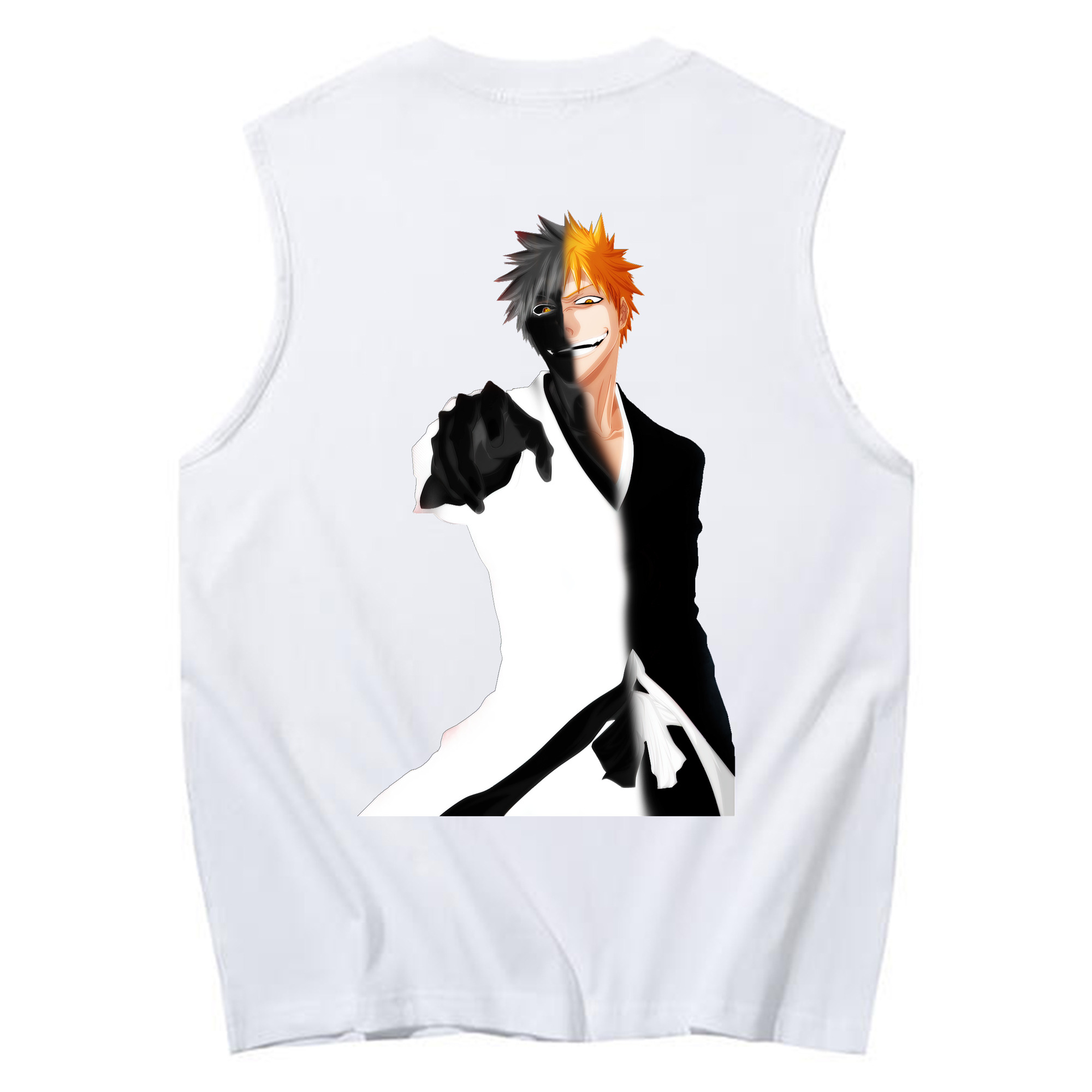 （画像用） ブリーチ 黒崎一護（くろさき いちご）BLEACH Kurosaki Ichigo コットン100％タンクトップ（背面プリント）