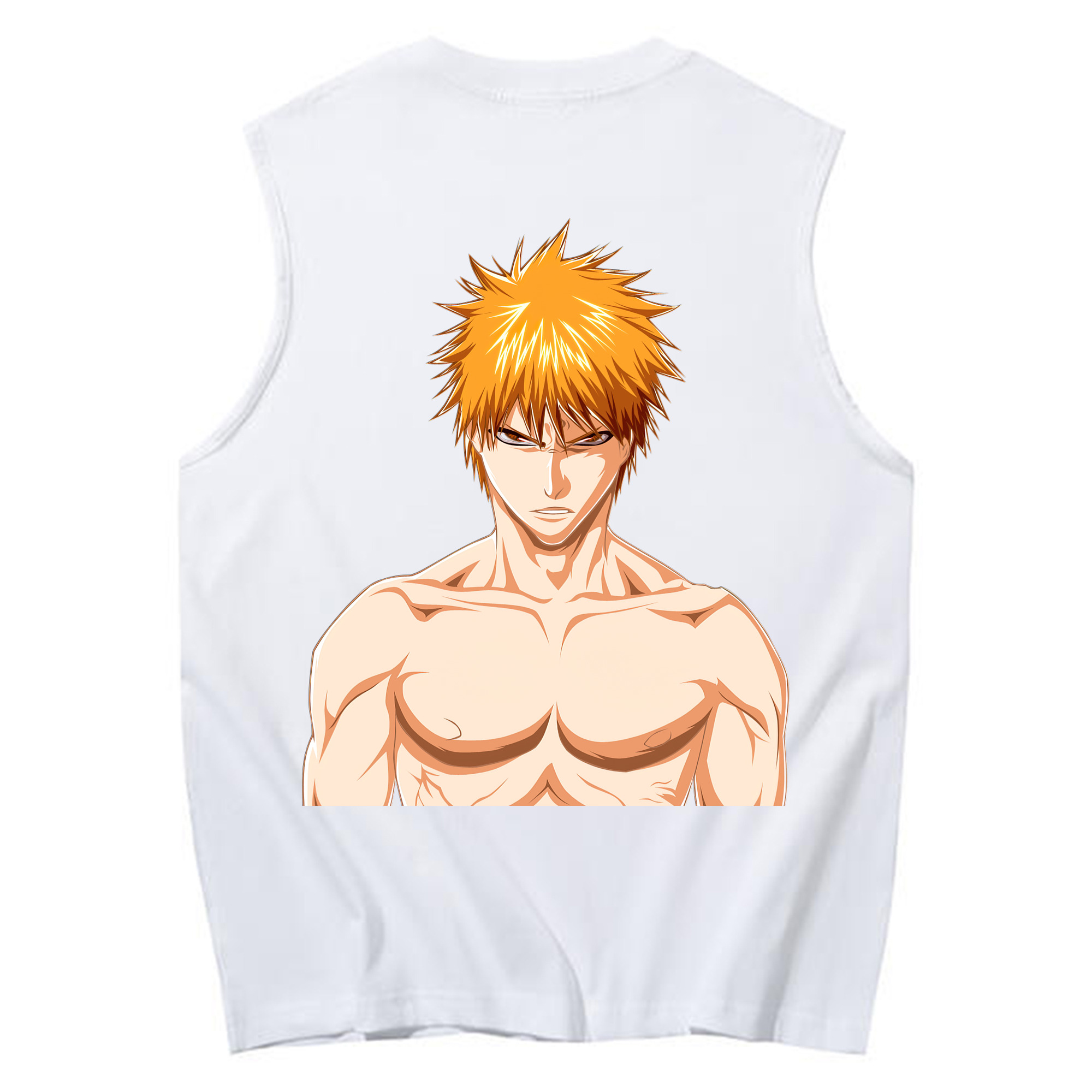 （画像用） ブリーチ 黒崎一護（くろさき いちご）BLEACH Kurosaki Ichigo コットン100％タンクトップ（背面プリント）