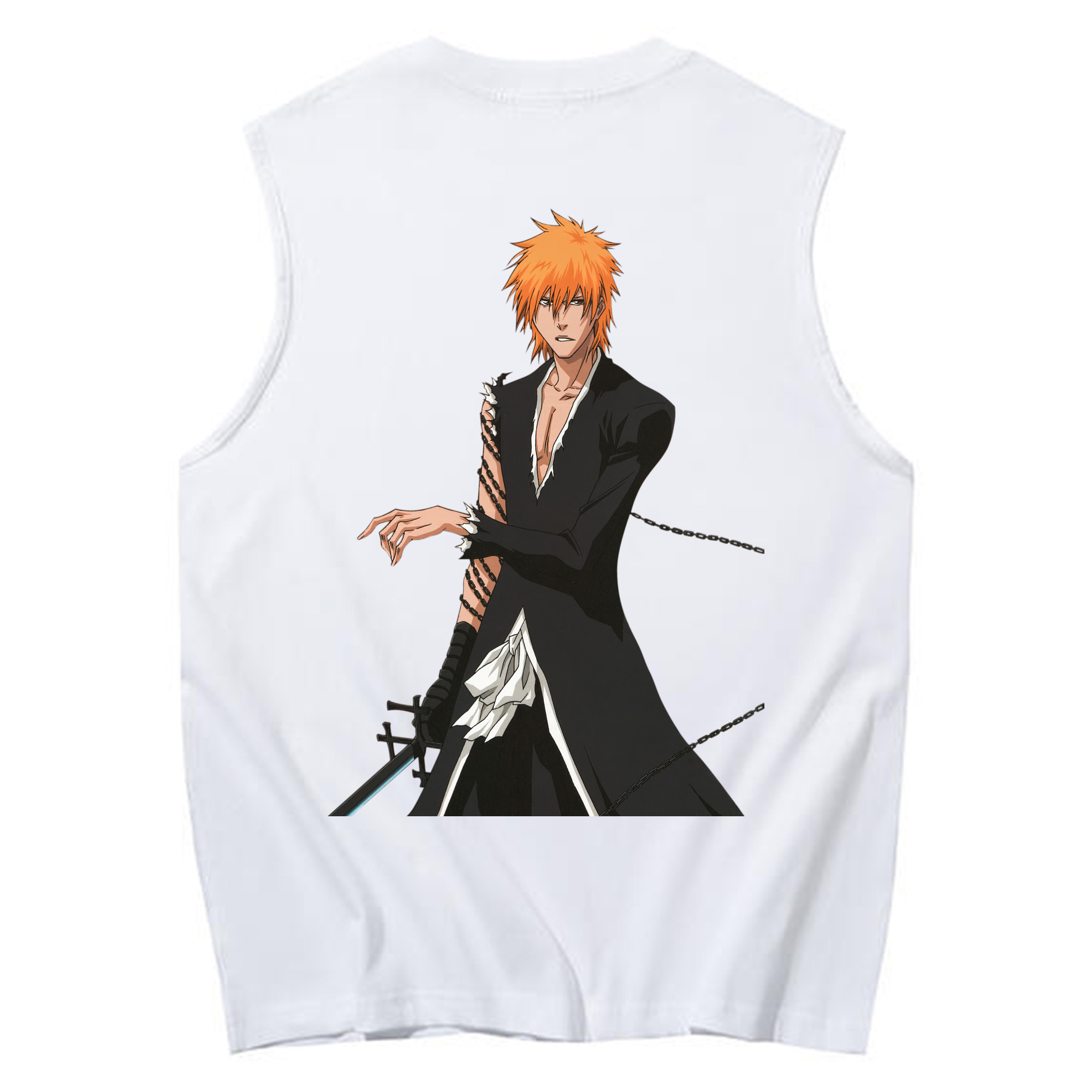 （画像用） ブリーチ 黒崎一護（くろさき いちご）BLEACH Kurosaki Ichigo コットン100％タンクトップ（背面プリント）