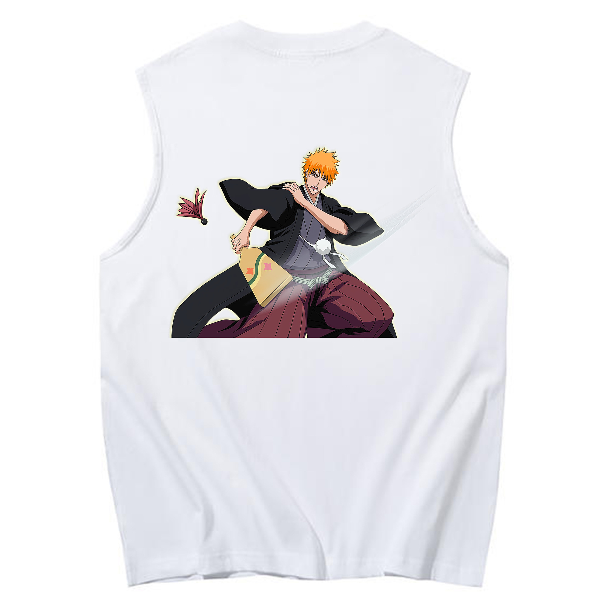 （画像用） ブリーチ 黒崎一護（くろさき いちご）BLEACH Kurosaki Ichigo コットン100％タンクトップ（背面プリント）