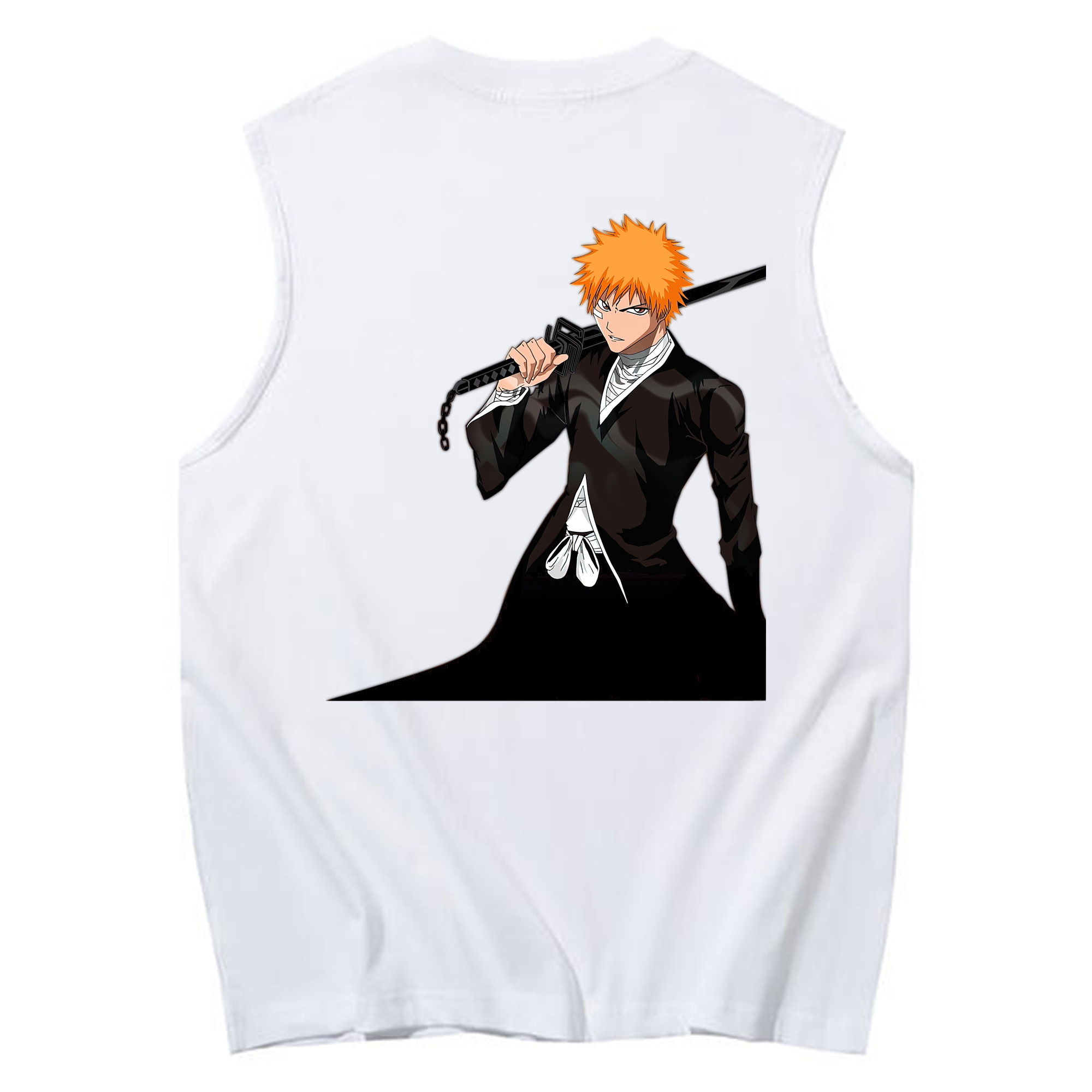 （画像用） ブリーチ 黒崎一護（くろさき いちご）BLEACH Kurosaki Ichigo コットン100％タンクトップ（背面プリント）