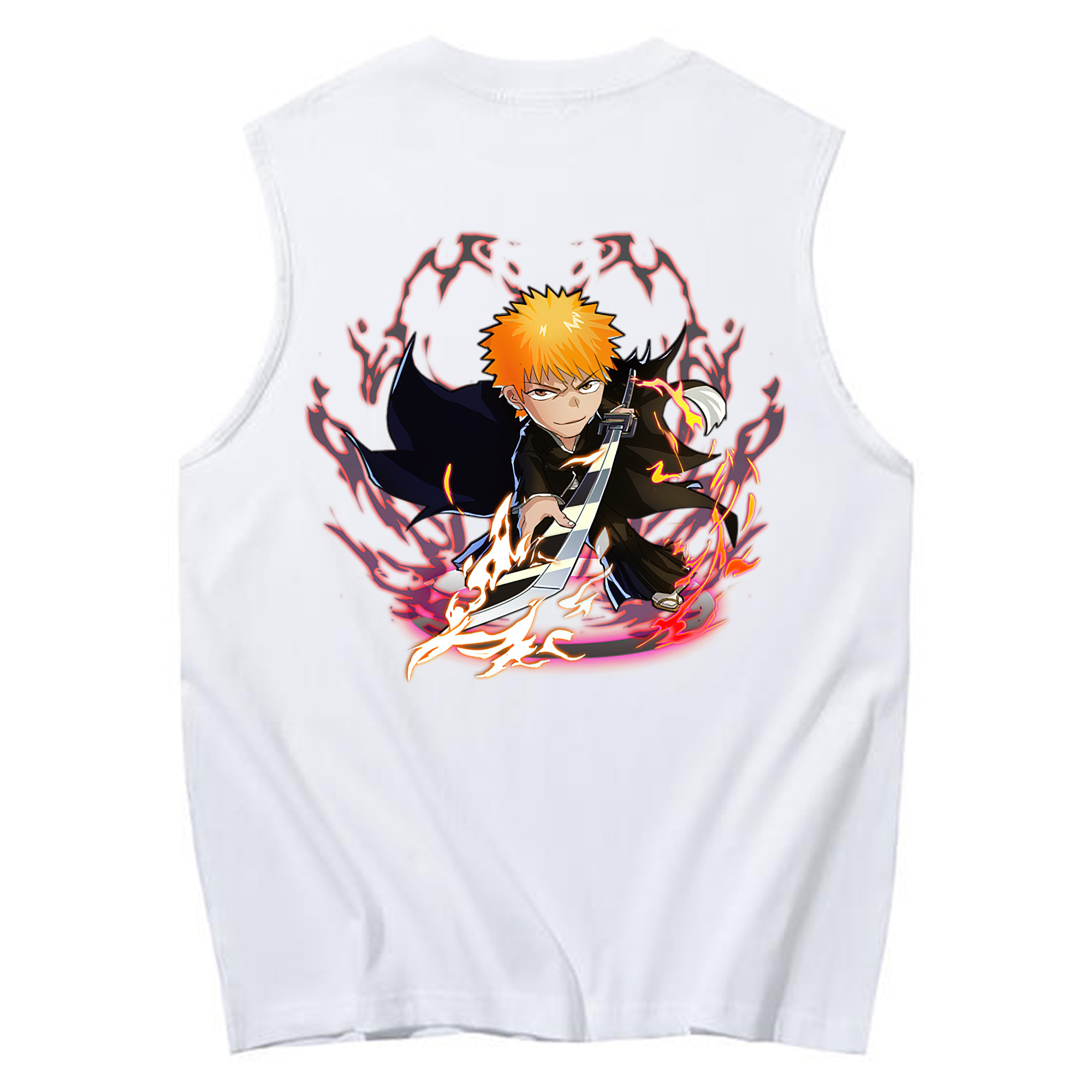 （画像用） ブリーチ 黒崎一護（くろさき いちご）BLEACH Kurosaki Ichigo コットン100％タンクトップ（背面プリント）