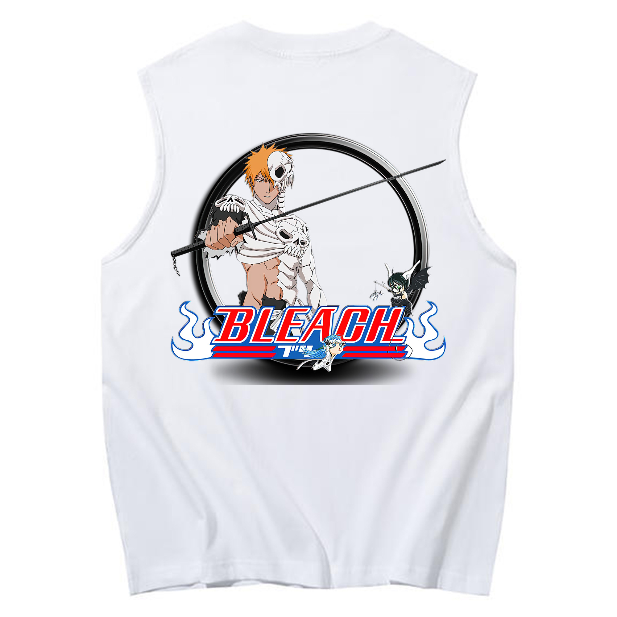 （画像用） ブリーチ 黒崎一護（くろさき いちご）BLEACH Kurosaki Ichigo コットン100％タンクトップ（背面プリント）