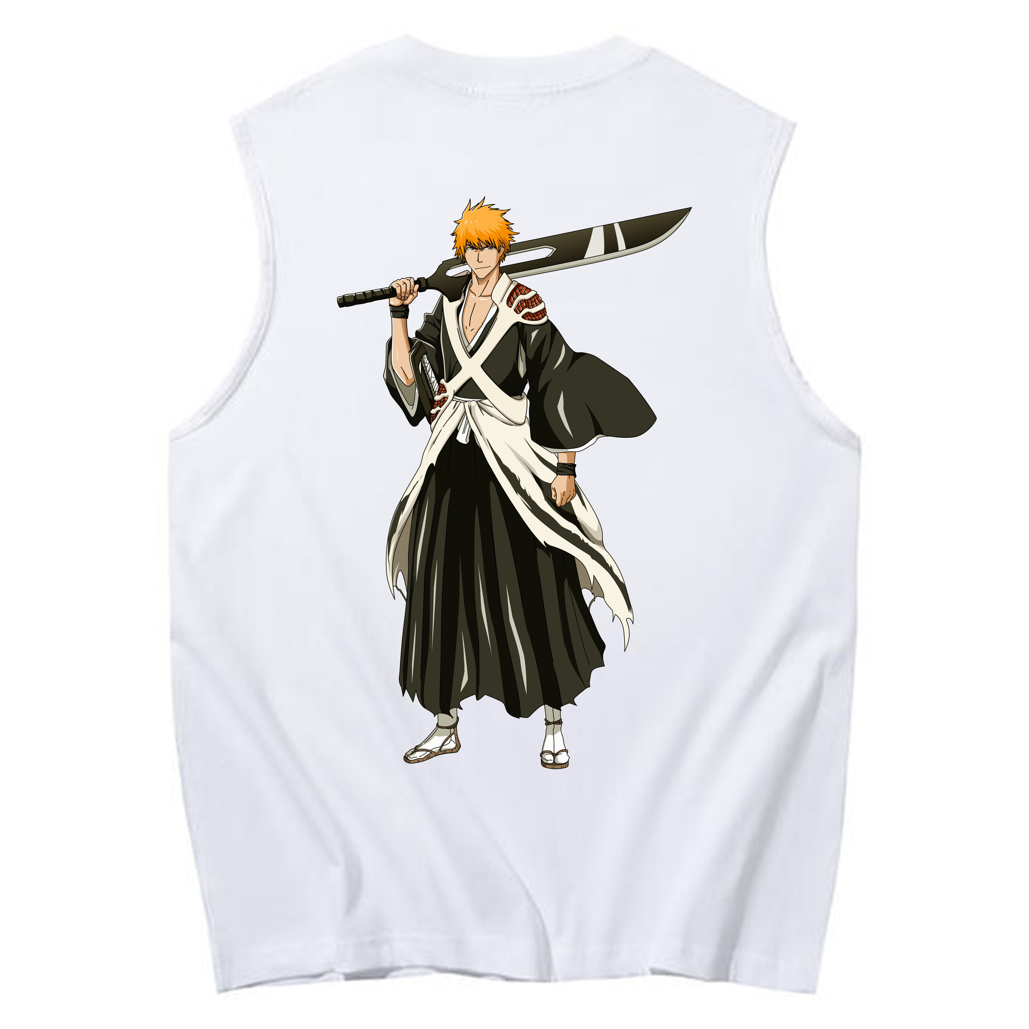 （画像用） ブリーチ 黒崎一護（くろさき いちご）BLEACH Kurosaki Ichigo コットン100％タンクトップ（背面プリント）