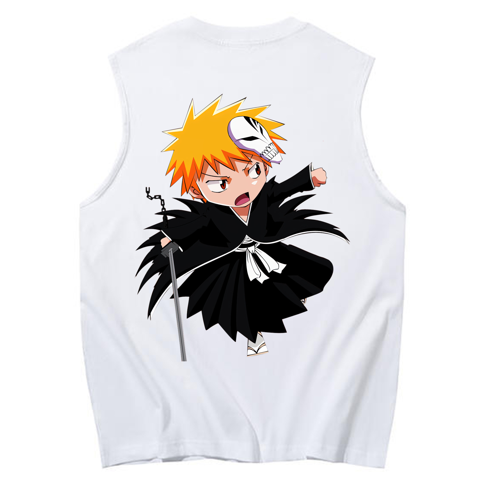 （画像用） ブリーチ 黒崎一護（くろさき いちご）BLEACH Kurosaki Ichigo コットン100％タンクトップ（背面プリント）