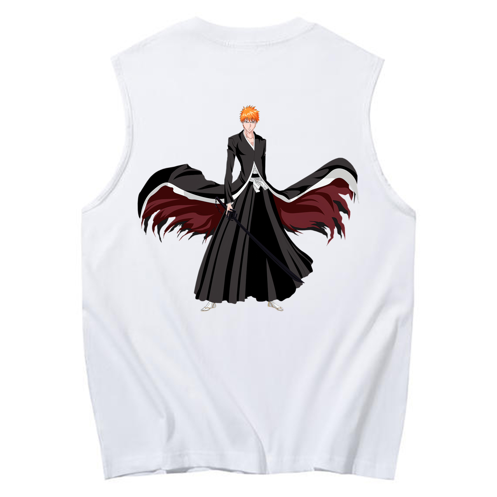 （画像用） ブリーチ 黒崎一護（くろさき いちご）BLEACH Kurosaki Ichigo コットン100％タンクトップ（背面プリント）