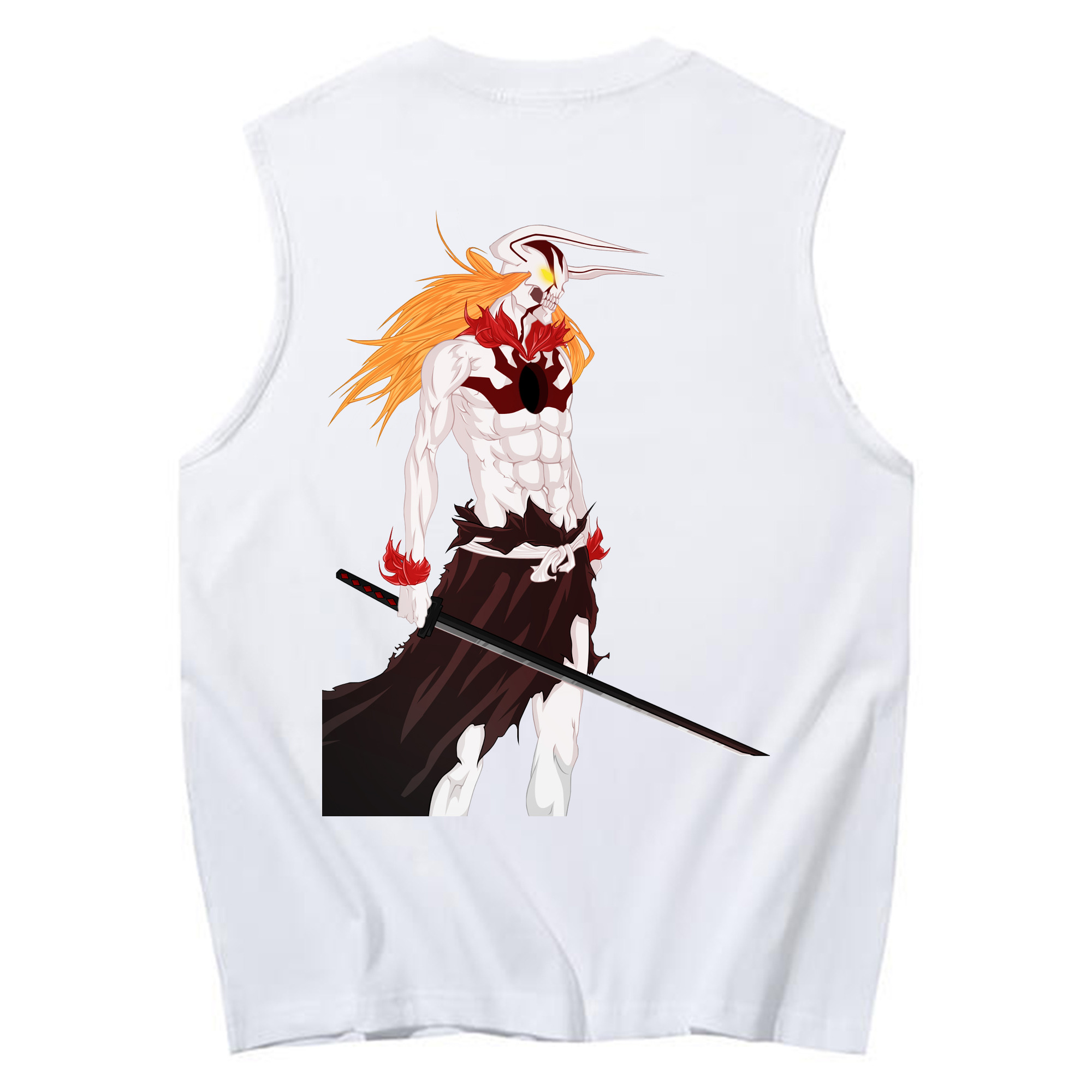 （画像用） ブリーチ 黒崎一護（くろさき いちご）BLEACH Kurosaki Ichigo コットン100％タンクトップ（背面プリント）