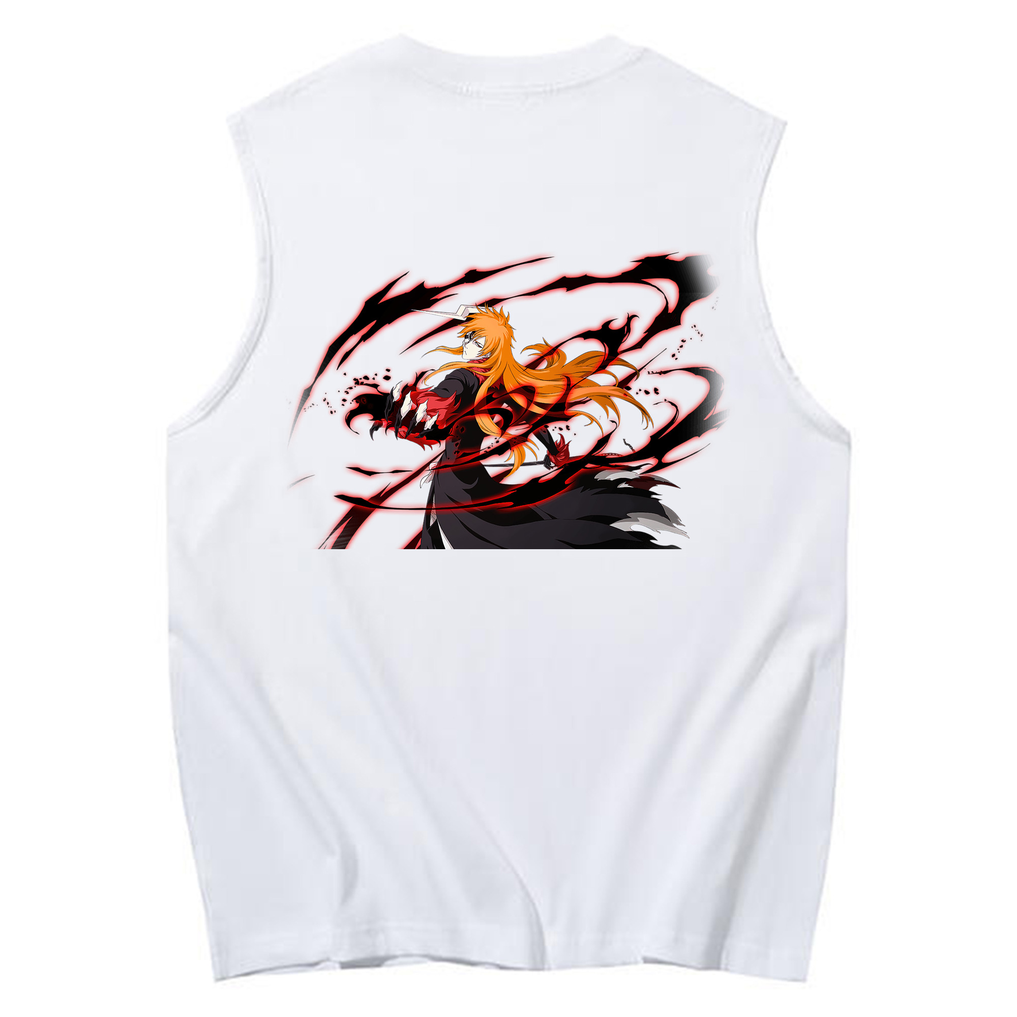 （画像用） ブリーチ 黒崎一護（くろさき いちご）BLEACH Kurosaki Ichigo コットン100％タンクトップ（背面プリント）