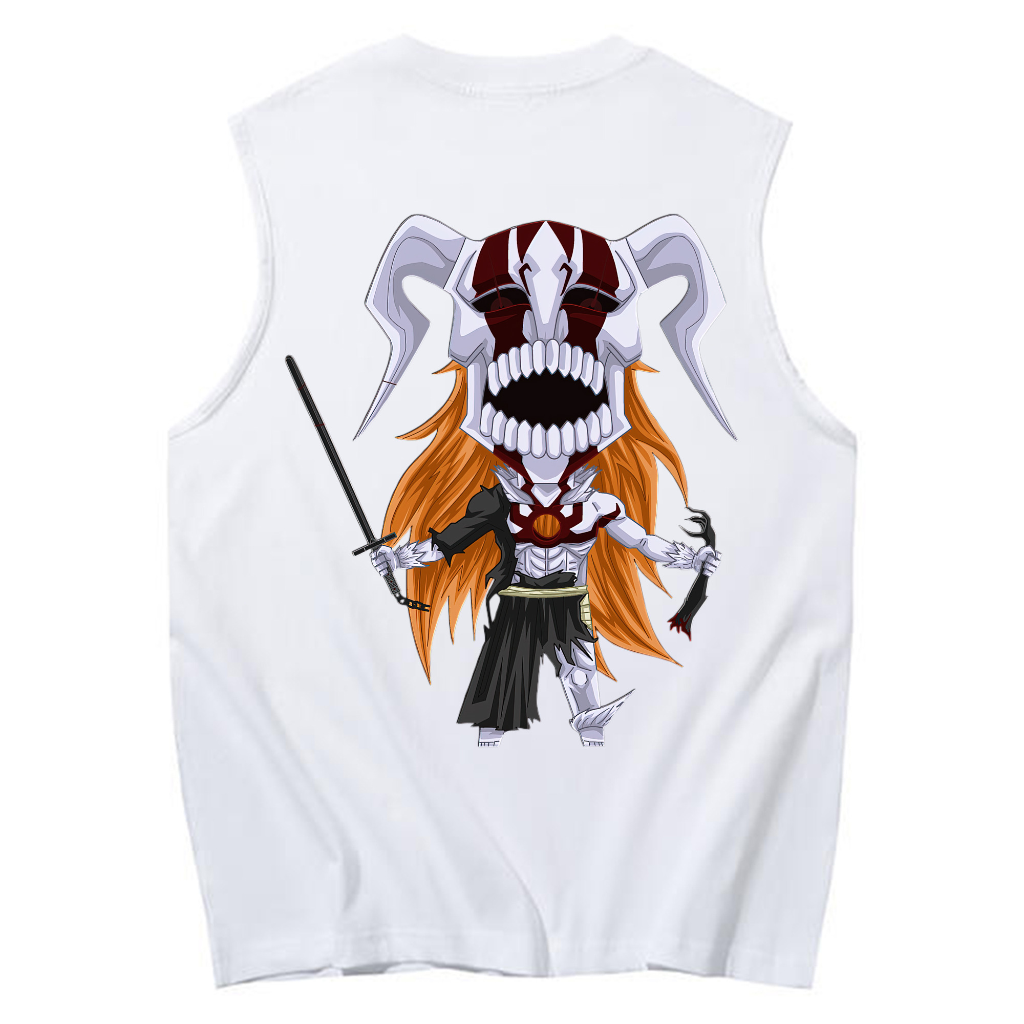 （画像用） ブリーチ 黒崎一護（くろさき いちご）BLEACH Kurosaki Ichigo コットン100％タンクトップ（背面プリント）