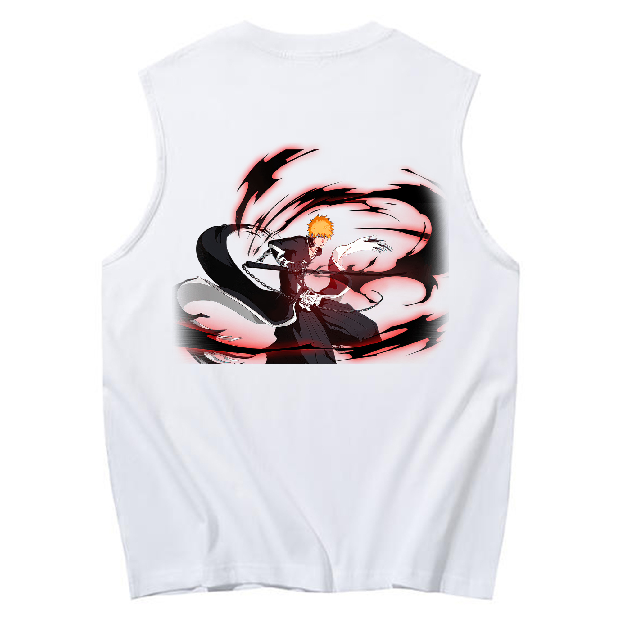 （画像用） ブリーチ 黒崎一護（くろさき いちご）BLEACH Kurosaki Ichigo コットン100％タンクトップ（背面プリント）