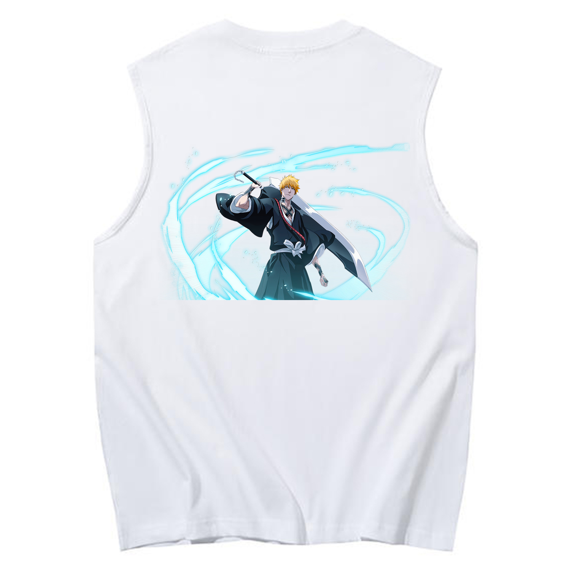 （画像用） ブリーチ 黒崎一護（くろさき いちご）BLEACH Kurosaki Ichigo コットン100％タンクトップ（背面プリント）