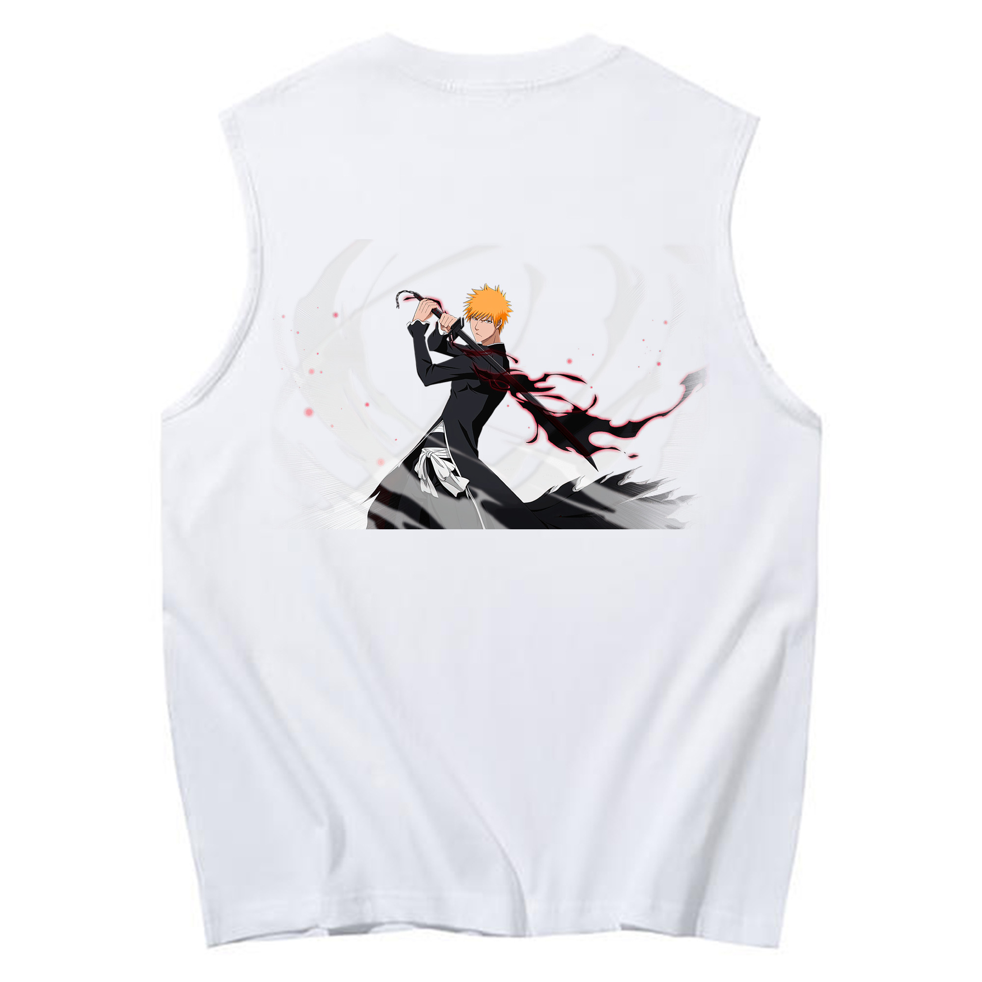 （画像用） ブリーチ 黒崎一護（くろさき いちご）BLEACH Kurosaki Ichigo コットン100％タンクトップ（背面プリント）