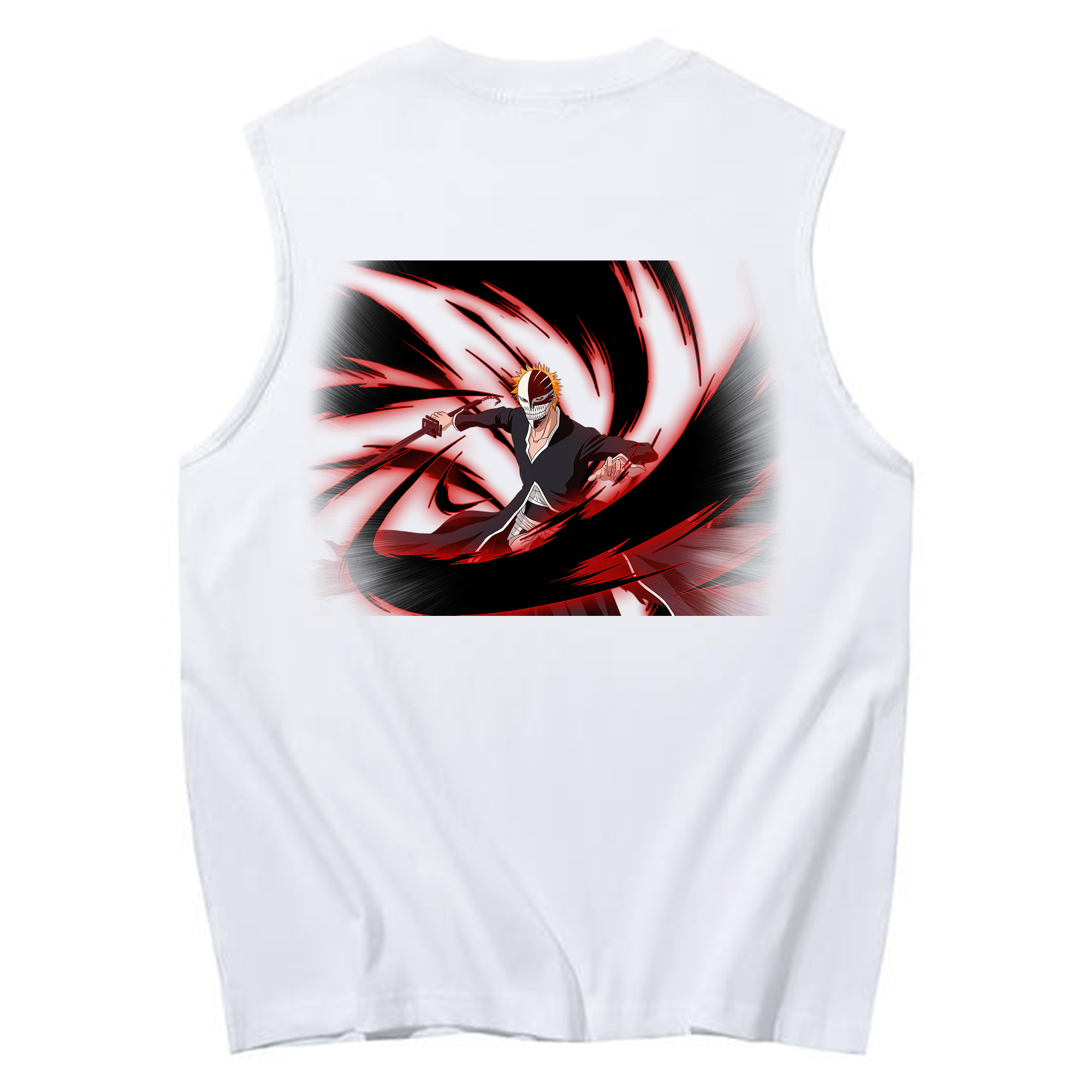（画像用） ブリーチ 黒崎一護（くろさき いちご）BLEACH Kurosaki Ichigo コットン100％タンクトップ（背面プリント）