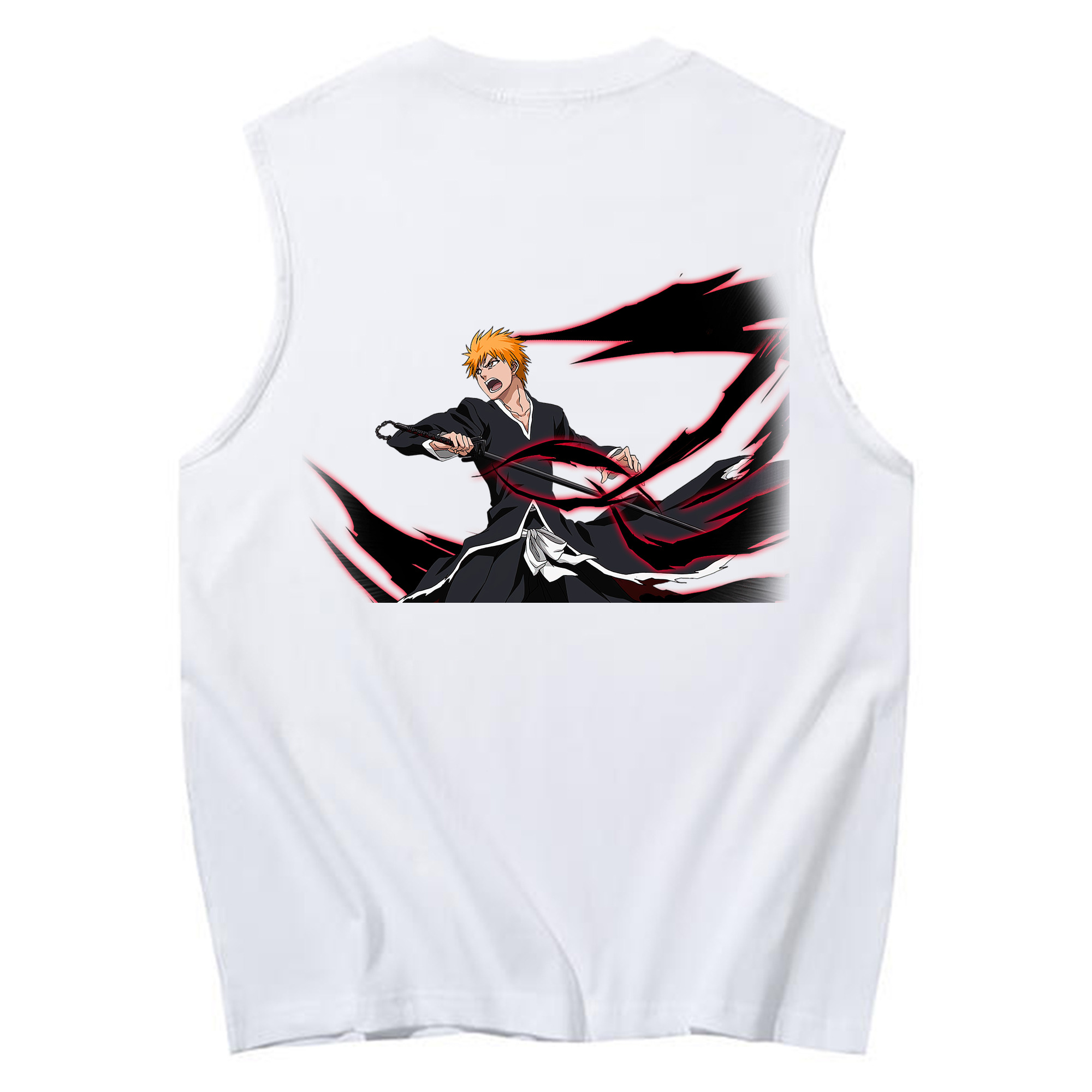 （画像用） ブリーチ 黒崎一護（くろさき いちご）BLEACH Kurosaki Ichigo コットン100％タンクトップ（背面プリント）