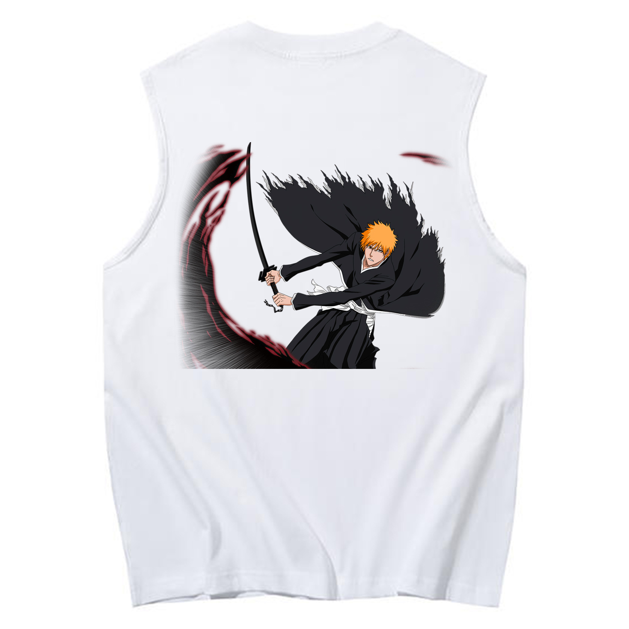 （画像用） ブリーチ 黒崎一護（くろさき いちご）BLEACH Kurosaki Ichigo コットン100％タンクトップ（背面プリント）