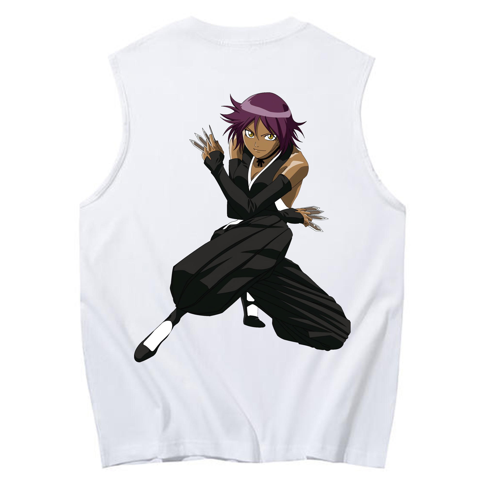 （画像用） ブリーチ 四楓院 夜一（しほういん よるいち） BLEACH Shihouin Yoruichi コットン100％タンクトップ（背面プリント）