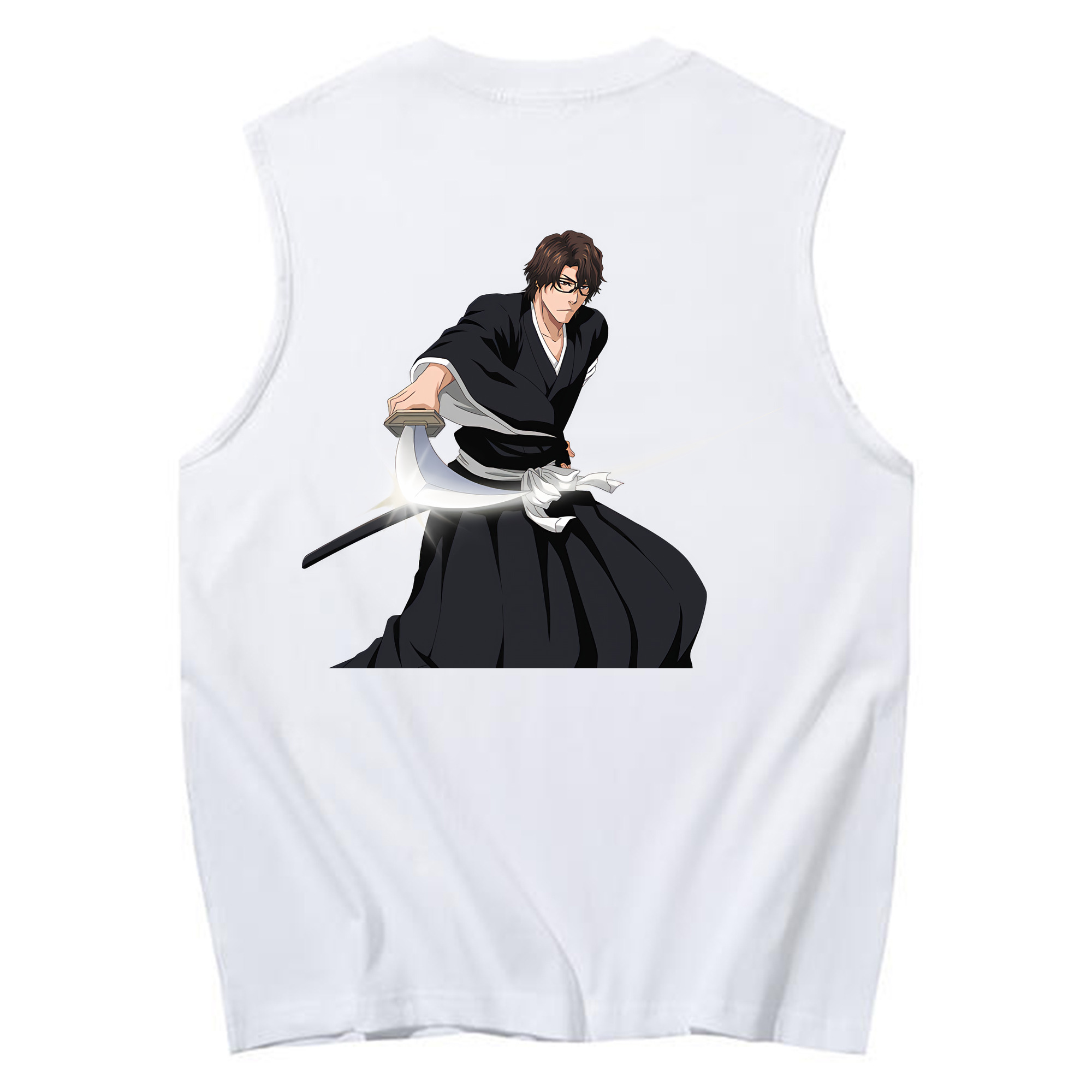（画像用） ブリーチ 藍染 惣右介（あいぜん そうすけ） BLEACH Aizen Sousuke コットン100％タンクトップ（背面プリント）