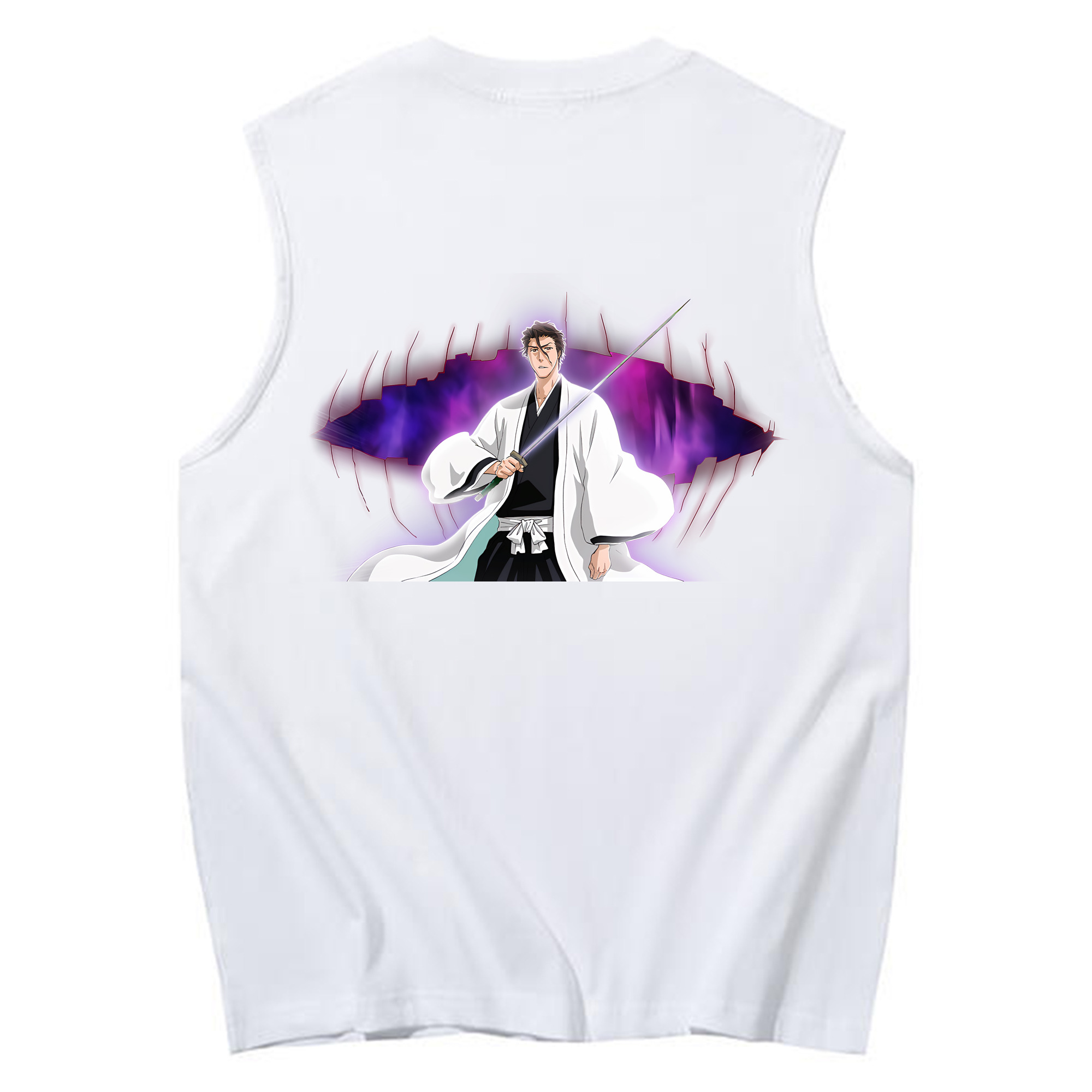 （画像用） ブリーチ 藍染 惣右介（あいぜん そうすけ） BLEACH Aizen Sousuke コットン100％タンクトップ（背面プリント）