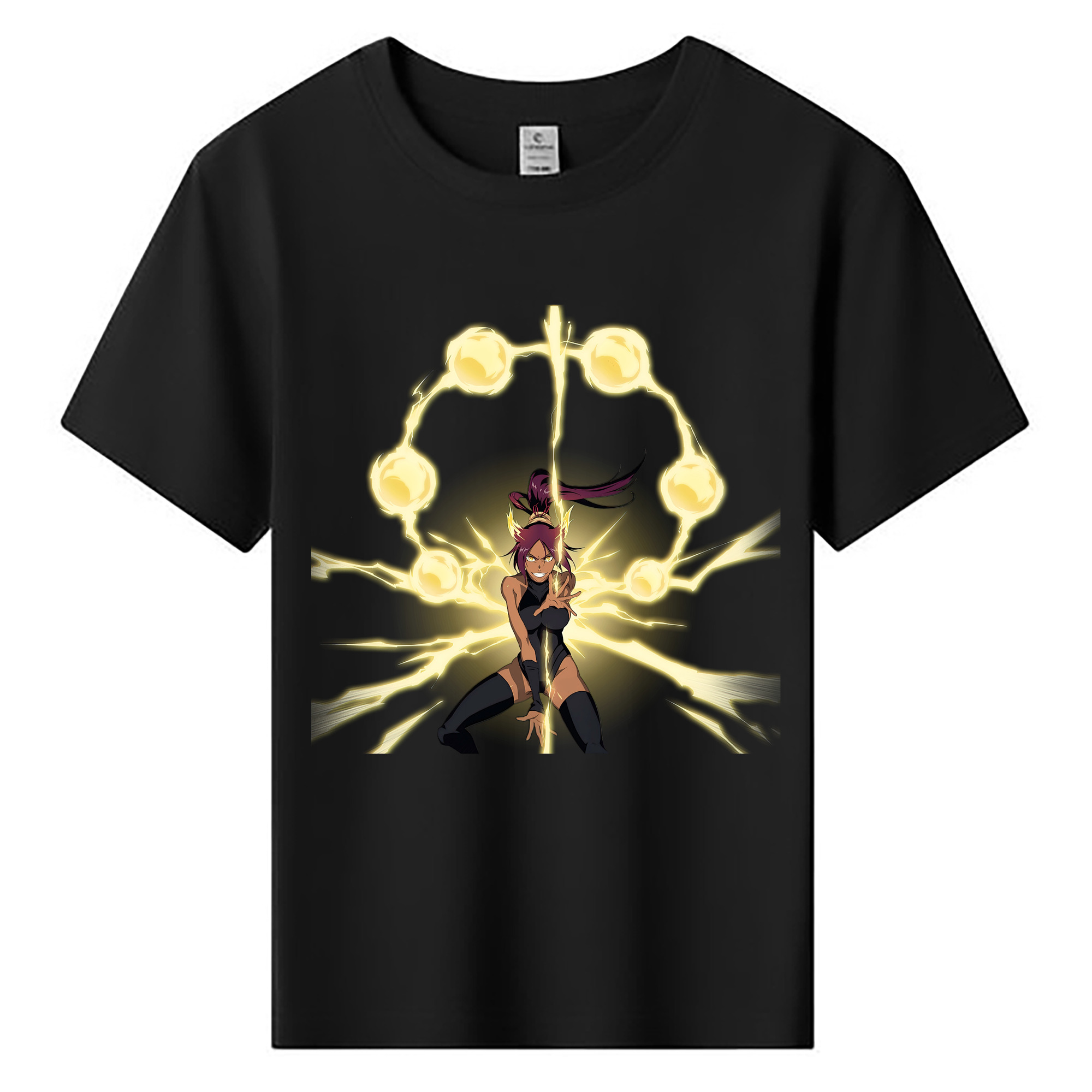 （画像用） ブリーチ 四楓院 夜一（しほういん よるいち） BLEACH Shihouin Yoruichi 綿100％キッズTシャツ（フロントプリント）