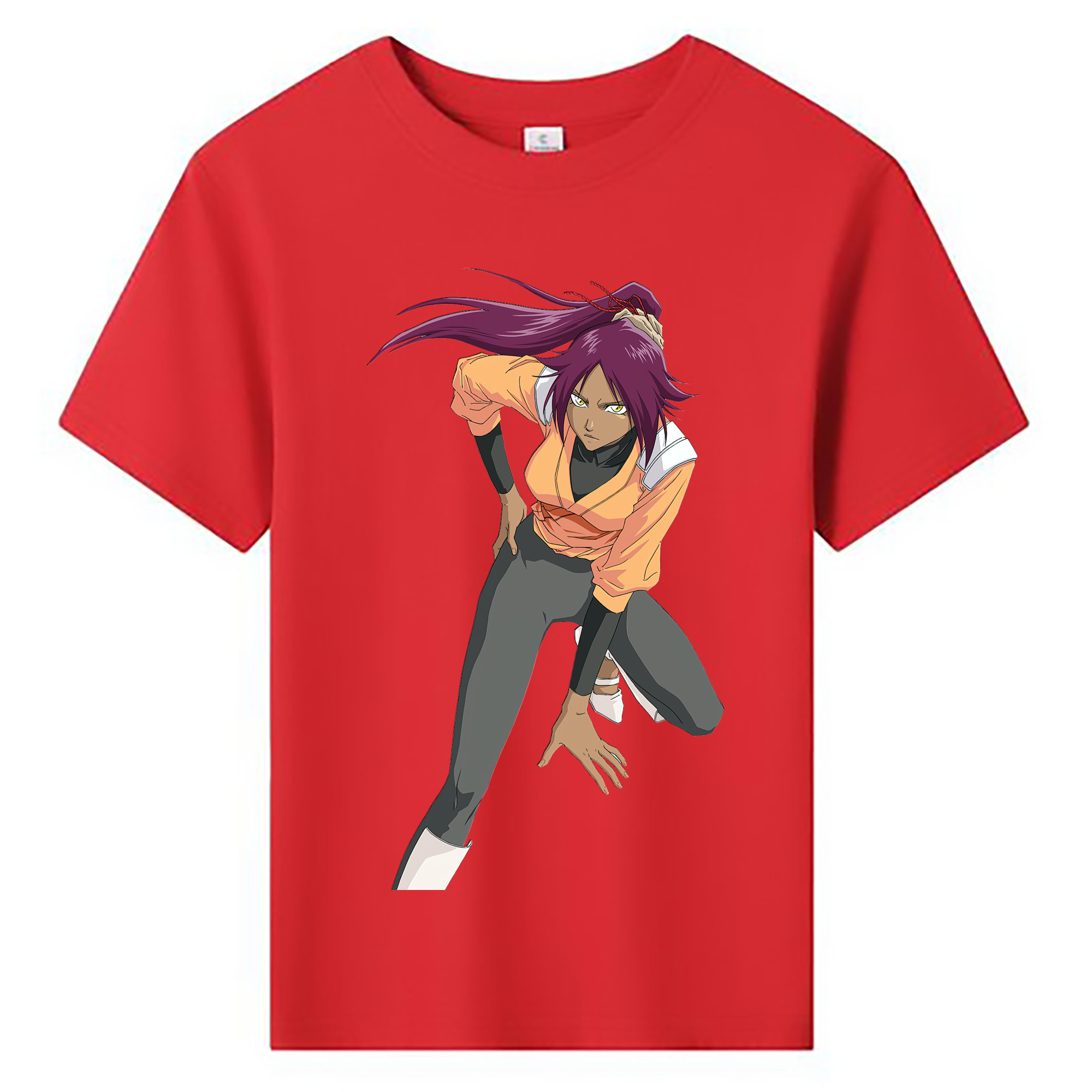 （画像用） ブリーチ 四楓院 夜一（しほういん よるいち） BLEACH Shihouin Yoruichi 綿100％キッズTシャツ（フロントプリント）