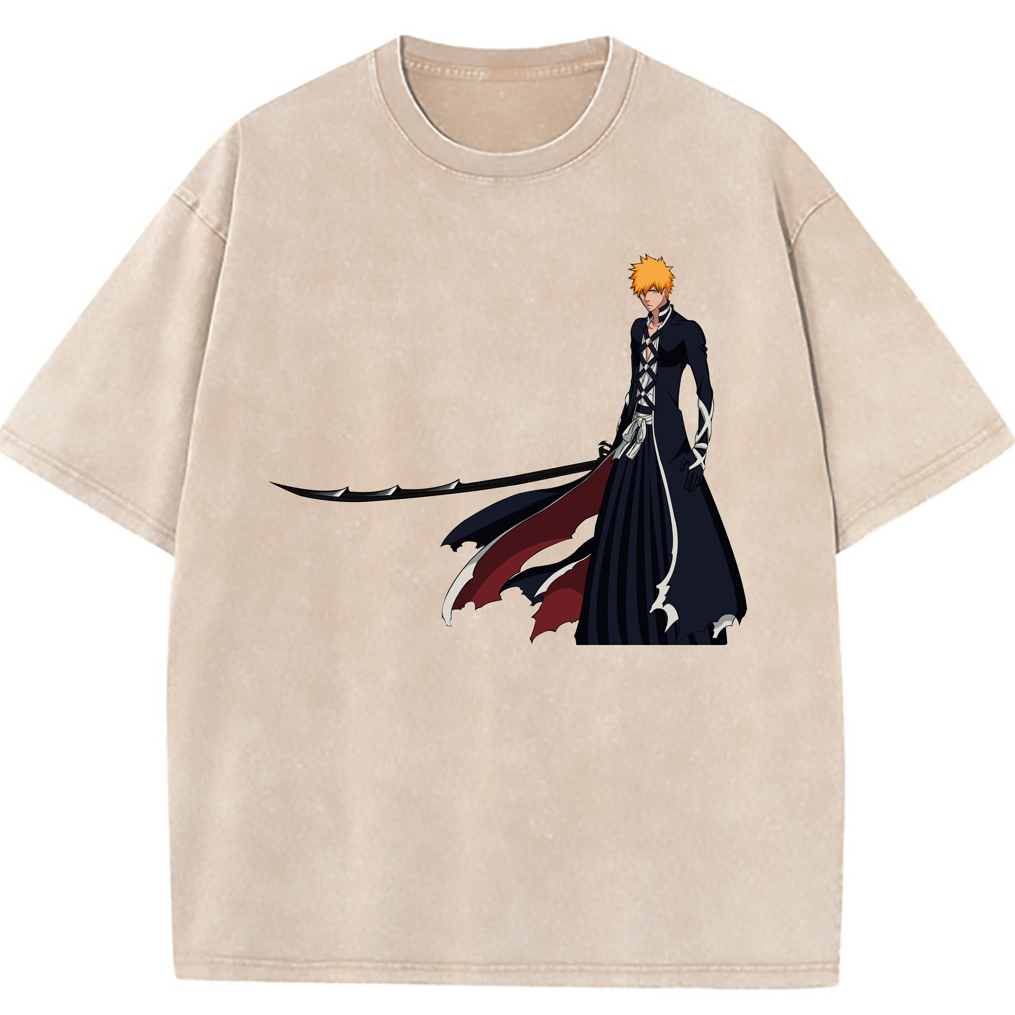 （画像用） ブリーチ 黒崎一護（くろさき いちご）BLEACH Kurosaki Ichigo 綿100% ヴィンテージ風 半袖Tシャツ（フロントプリント）