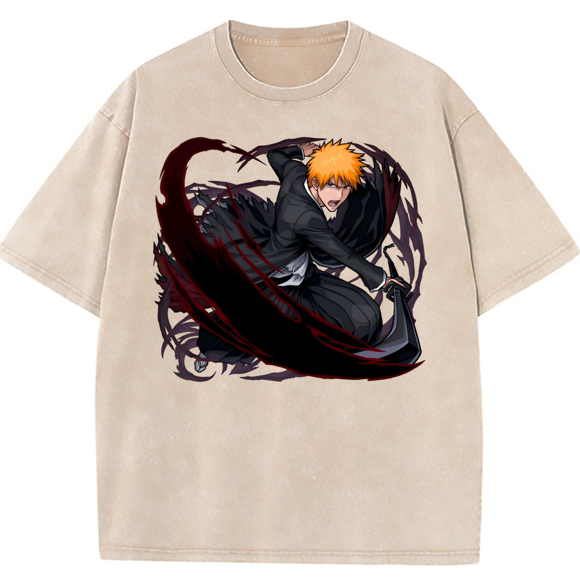 （画像用） ブリーチ 黒崎一護（くろさき いちご）BLEACH Kurosaki Ichigo 綿100% ヴィンテージ風 半袖Tシャツ（フロントプリント）