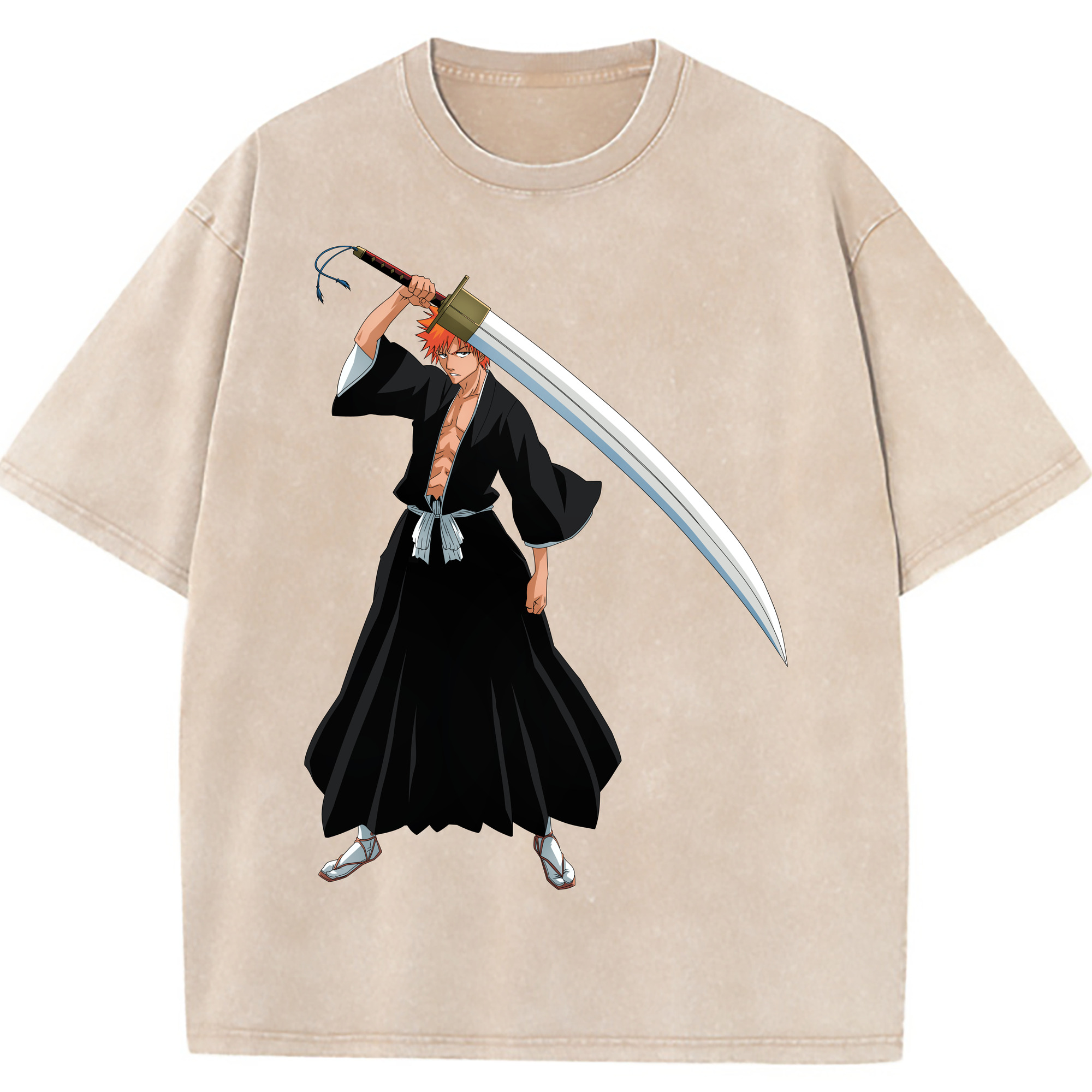 （画像用） ブリーチ 黒崎一護（くろさき いちご）BLEACH Kurosaki Ichigo 綿100% ヴィンテージ風 半袖Tシャツ（フロントプリント）