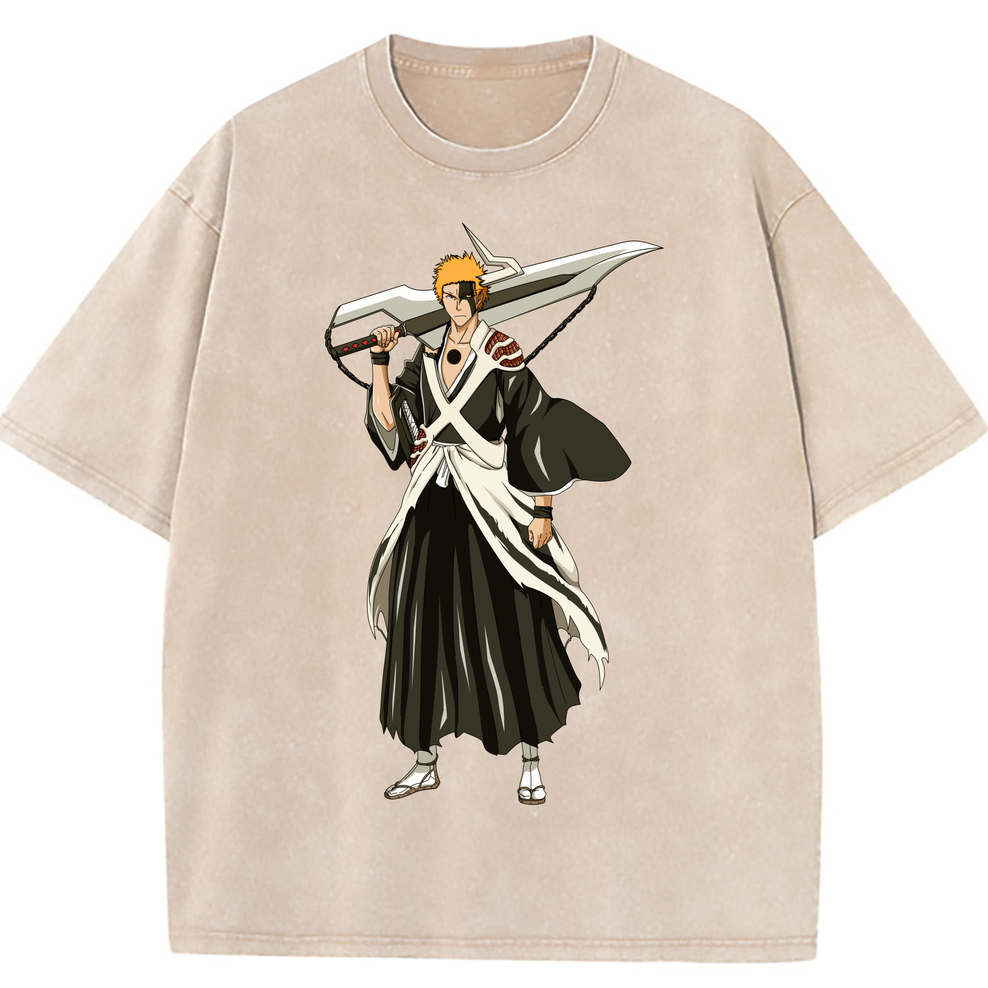 （画像用） ブリーチ 黒崎一護（くろさき いちご）BLEACH Kurosaki Ichigo 綿100% ヴィンテージ風 半袖Tシャツ（フロントプリント）