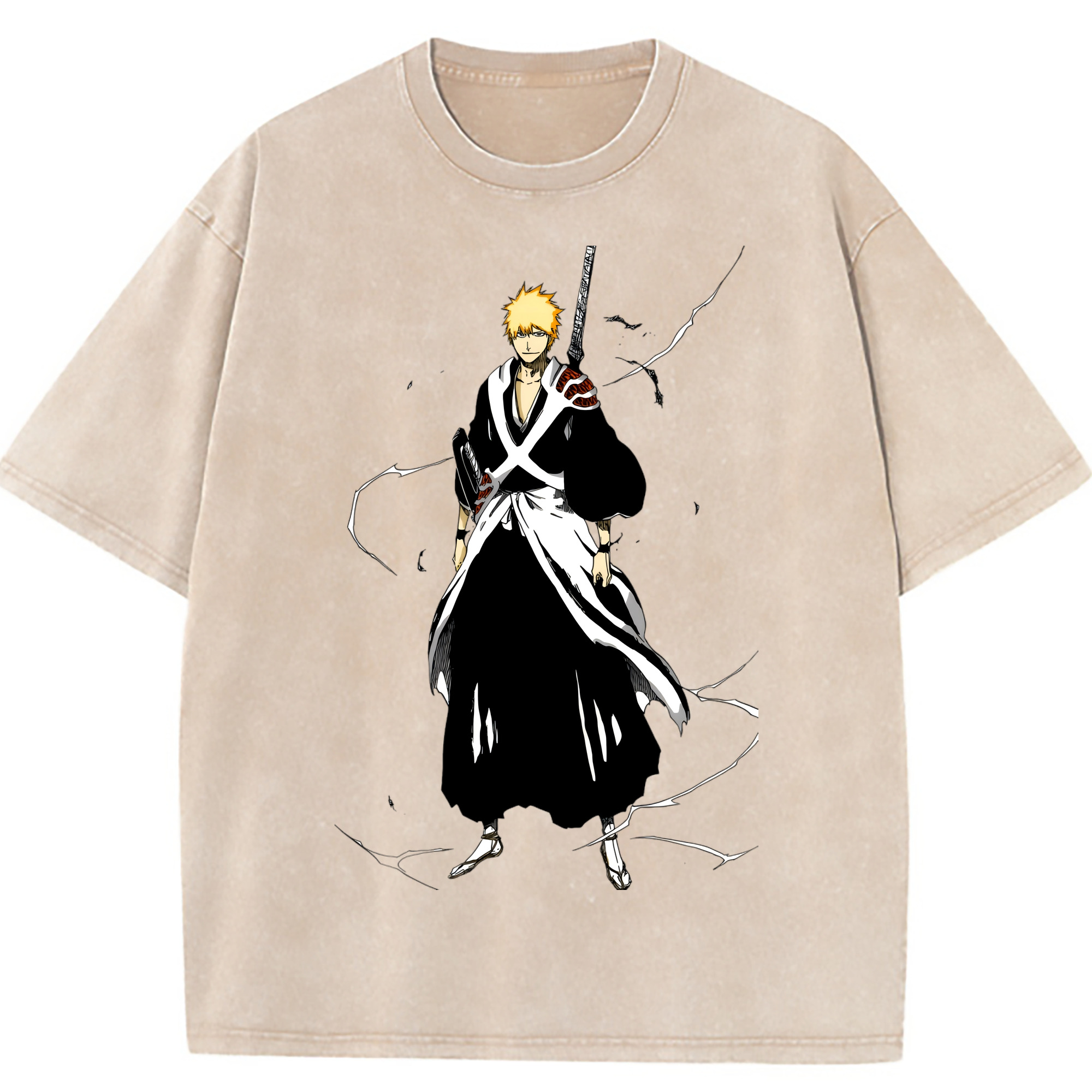 （画像用） ブリーチ 黒崎一護（くろさき いちご）BLEACH Kurosaki Ichigo 綿100% ヴィンテージ風 半袖Tシャツ（フロントプリント）