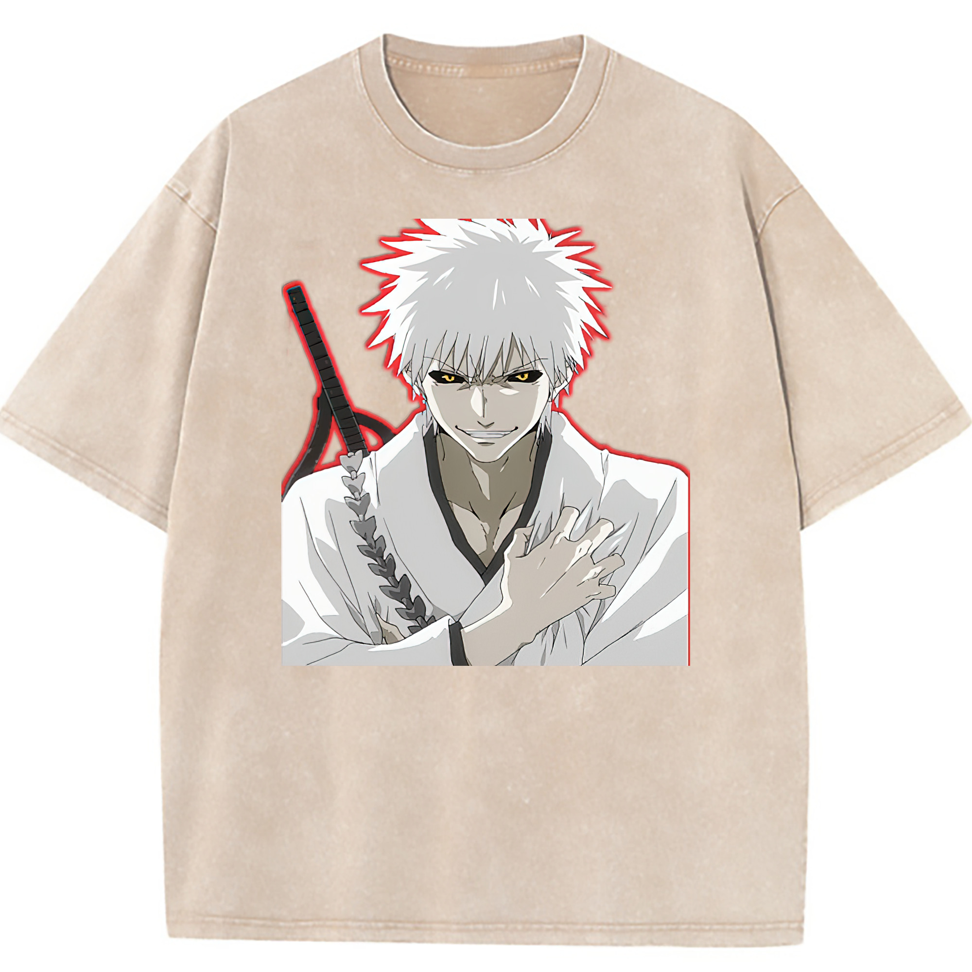 （画像用） ブリーチ 黒崎一護（くろさき いちご）BLEACH Kurosaki Ichigo 綿100% ヴィンテージ風 半袖Tシャツ（フロントプリント）