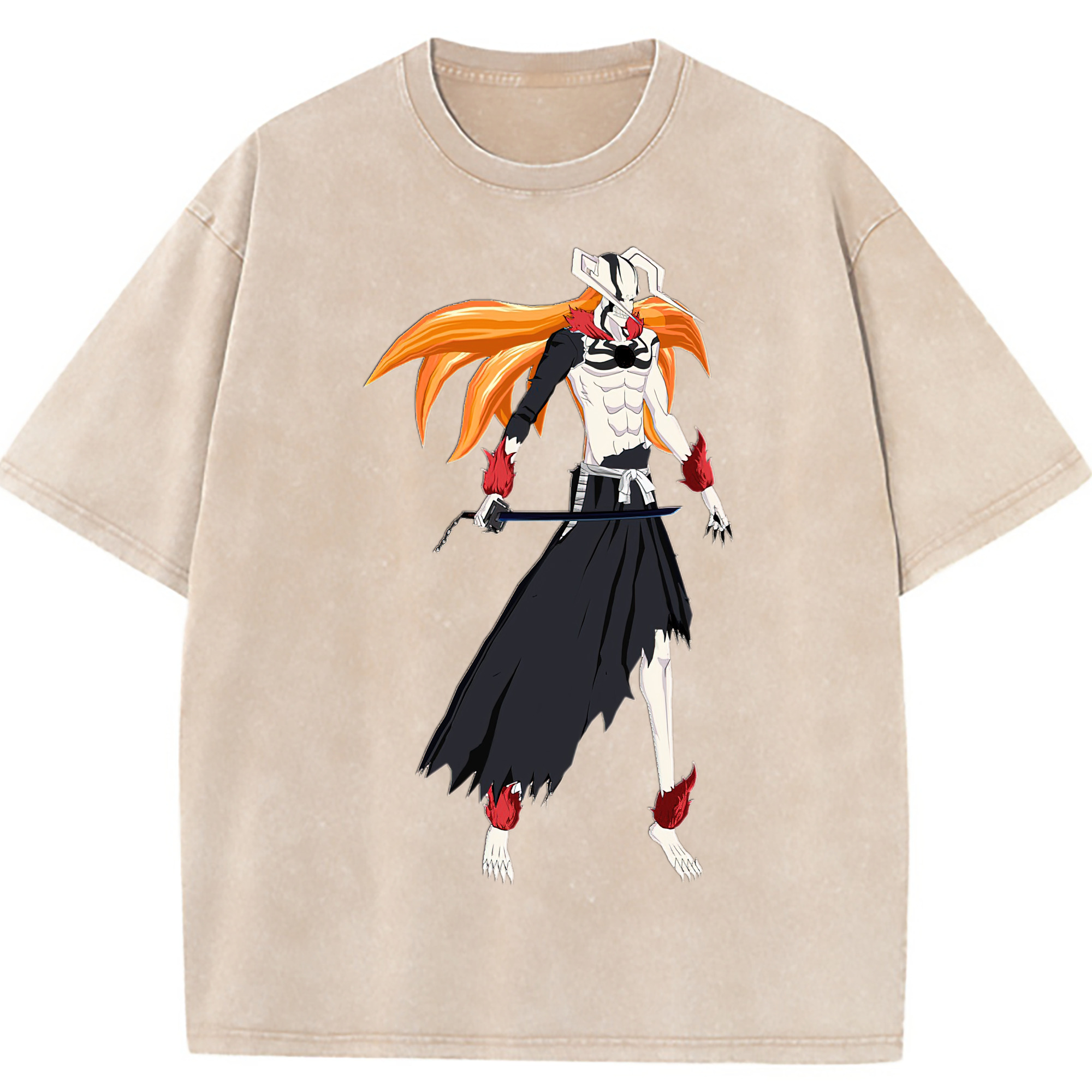 （画像用） ブリーチ 黒崎一護（くろさき いちご）BLEACH Kurosaki Ichigo 綿100% ヴィンテージ風 半袖Tシャツ（フロントプリント）
