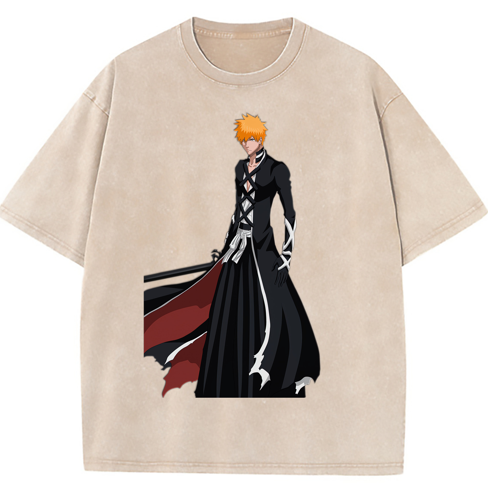 （画像用） ブリーチ 黒崎一護（くろさき いちご）BLEACH Kurosaki Ichigo 綿100% ヴィンテージ風 半袖Tシャツ（フロントプリント）