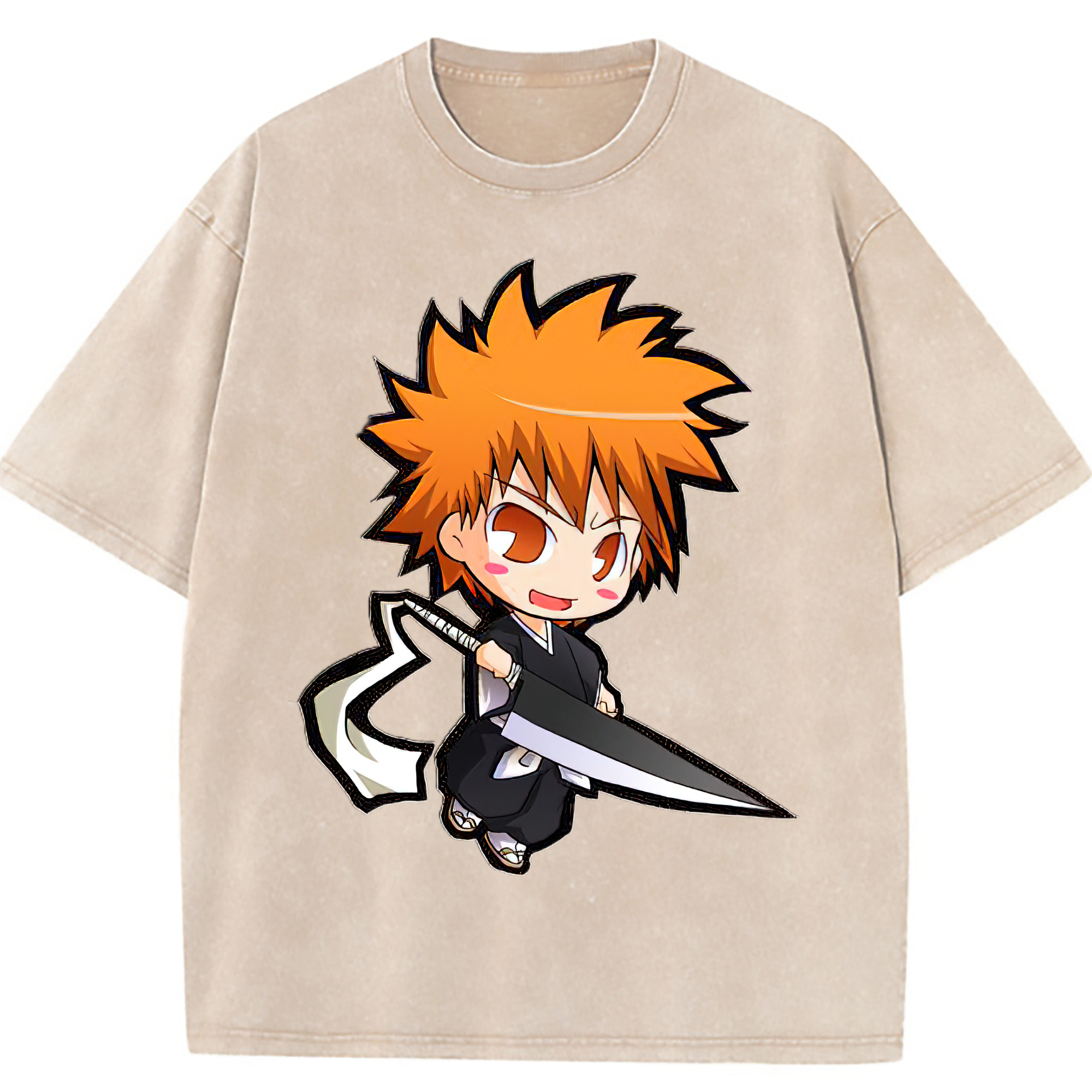 （画像用） ブリーチ 黒崎一護（くろさき いちご）BLEACH Kurosaki Ichigo 綿100% ヴィンテージ風 半袖Tシャツ（フロントプリント）