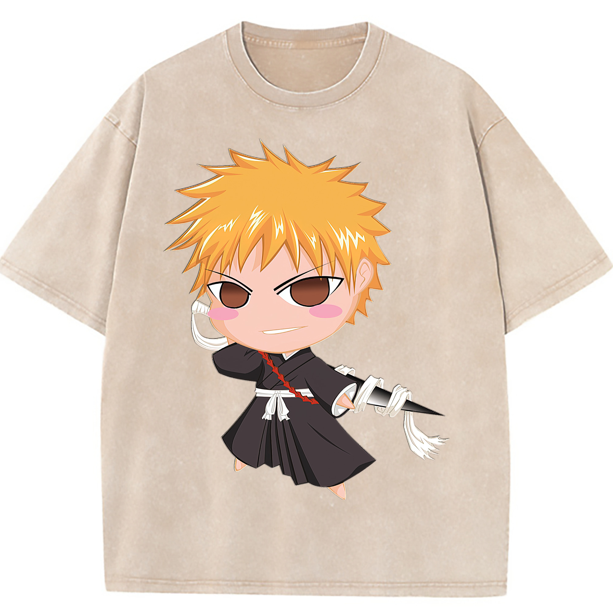 （画像用） ブリーチ 黒崎一護（くろさき いちご）BLEACH Kurosaki Ichigo 綿100% ヴィンテージ風 半袖Tシャツ（フロントプリント）