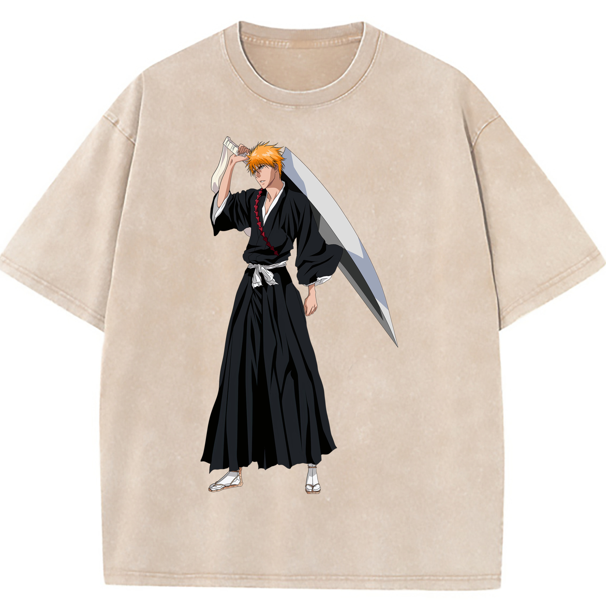 （画像用） ブリーチ 黒崎一護（くろさき いちご）BLEACH Kurosaki Ichigo 綿100% ヴィンテージ風 半袖Tシャツ（フロントプリント）
