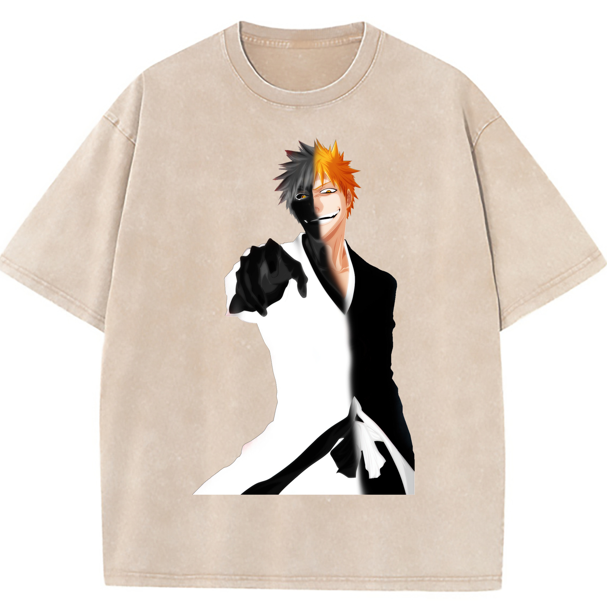 （画像用） ブリーチ 黒崎一護（くろさき いちご）BLEACH Kurosaki Ichigo 綿100% ヴィンテージ風 半袖Tシャツ（フロントプリント）