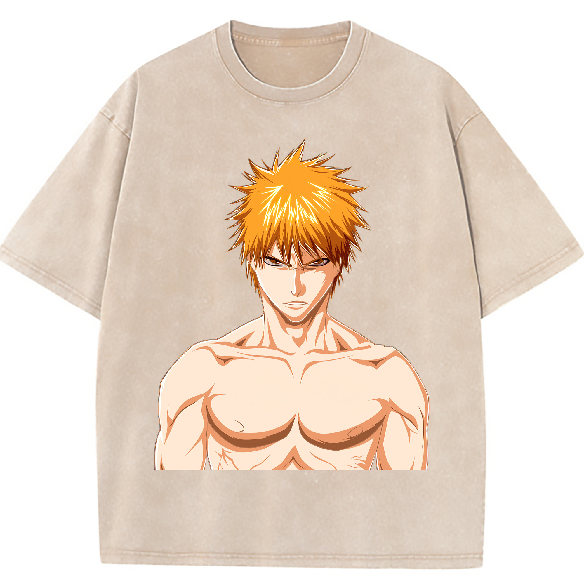 （画像用） ブリーチ 黒崎一護（くろさき いちご）BLEACH Kurosaki Ichigo 綿100% ヴィンテージ風 半袖Tシャツ（フロントプリント）