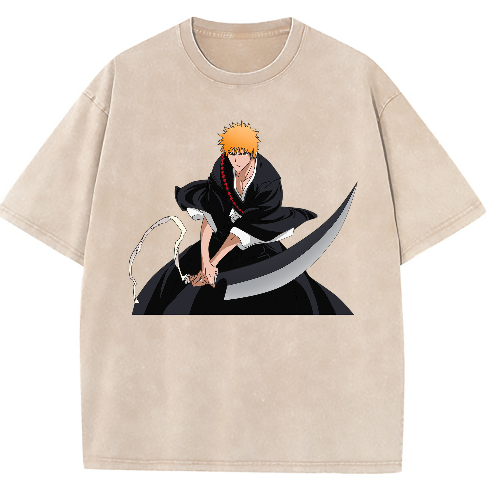 （画像用） ブリーチ 黒崎一護（くろさき いちご）BLEACH Kurosaki Ichigo 綿100% ヴィンテージ風 半袖Tシャツ（フロントプリント）