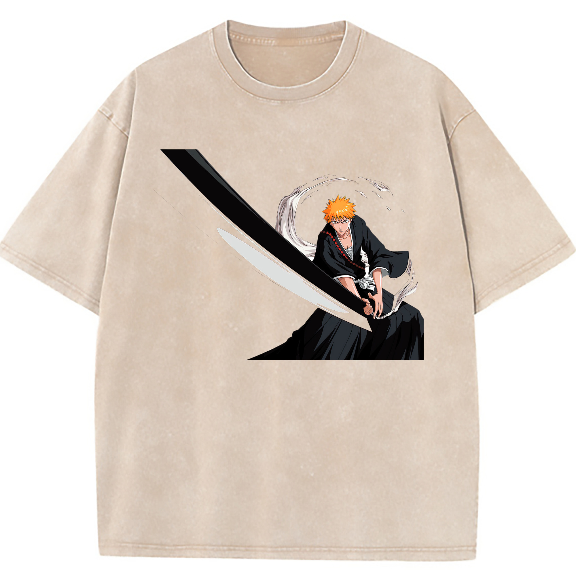 （画像用） ブリーチ 黒崎一護（くろさき いちご）BLEACH Kurosaki Ichigo 綿100% ヴィンテージ風 半袖Tシャツ（フロントプリント）