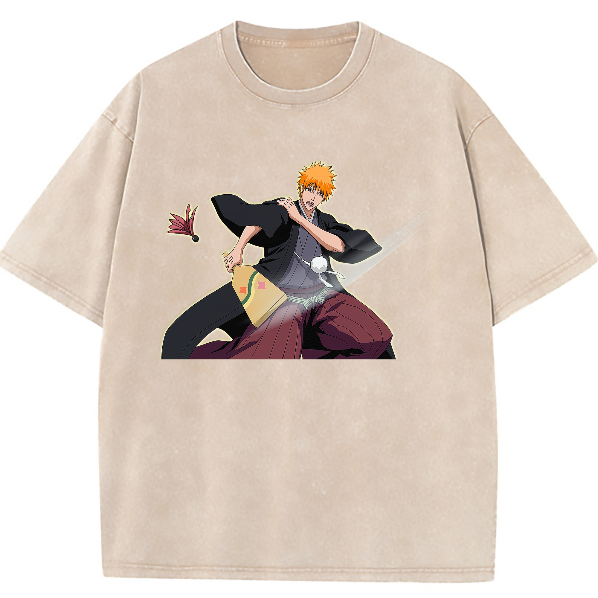（画像用） ブリーチ 黒崎一護（くろさき いちご）BLEACH Kurosaki Ichigo 綿100% ヴィンテージ風 半袖Tシャツ（フロントプリント）